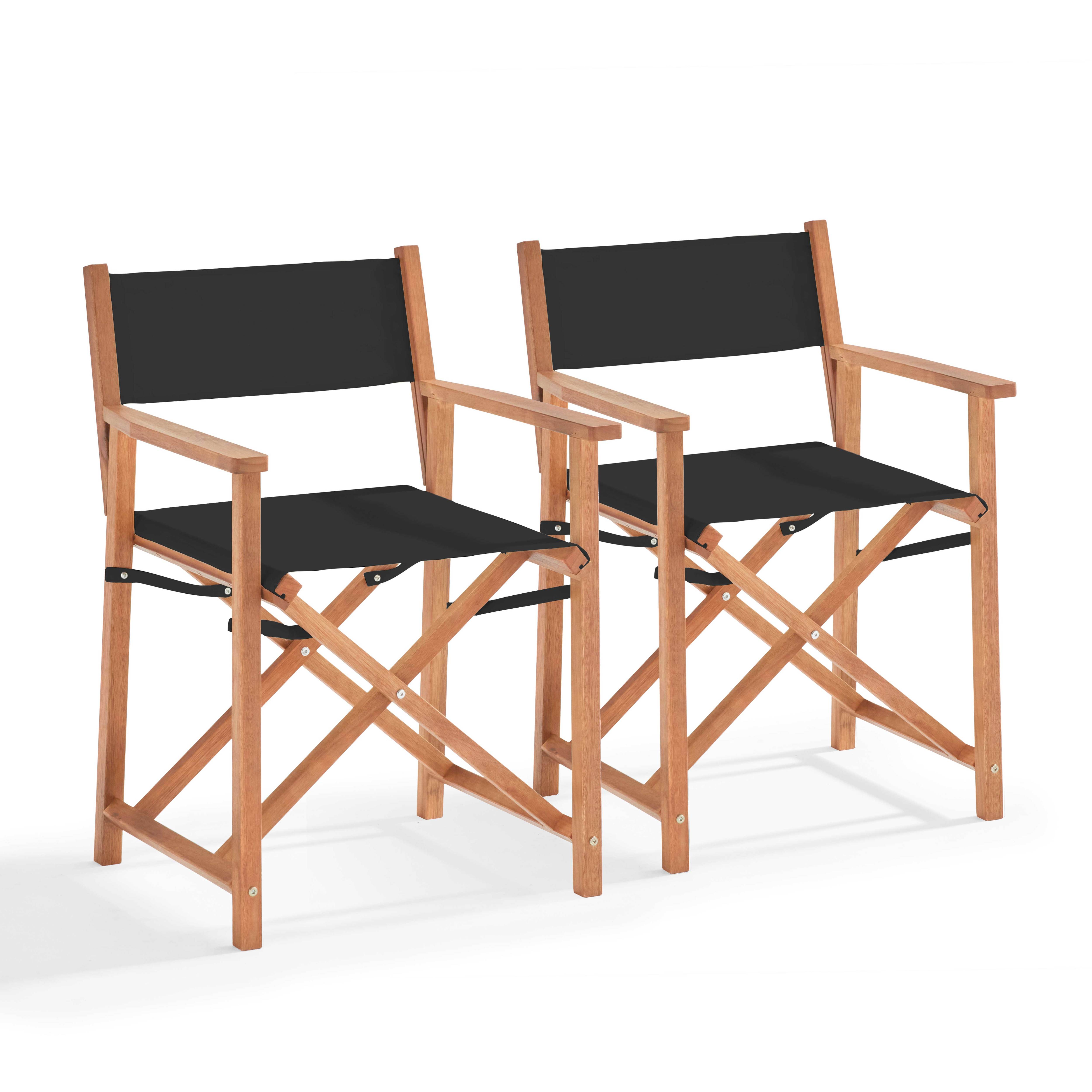 Set di 2 sedie pieghevoli in legno di eucalipto e tessuto nero Mostra
