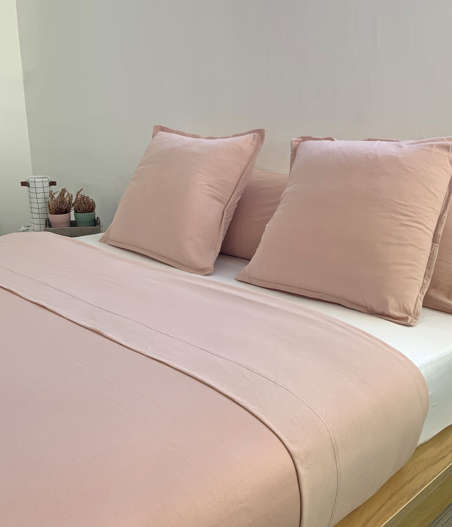 Sábana de punto 100% algodón rosa para cama de 90 cm con almohada