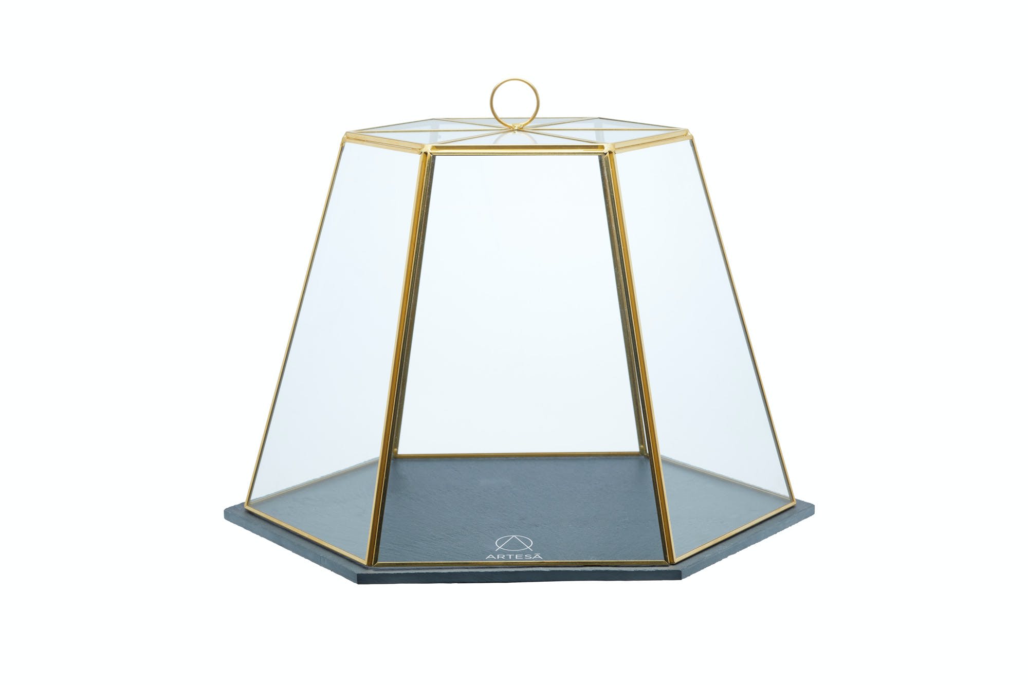 Cloche in vetro con piatto in ardesia - trasparente e nera