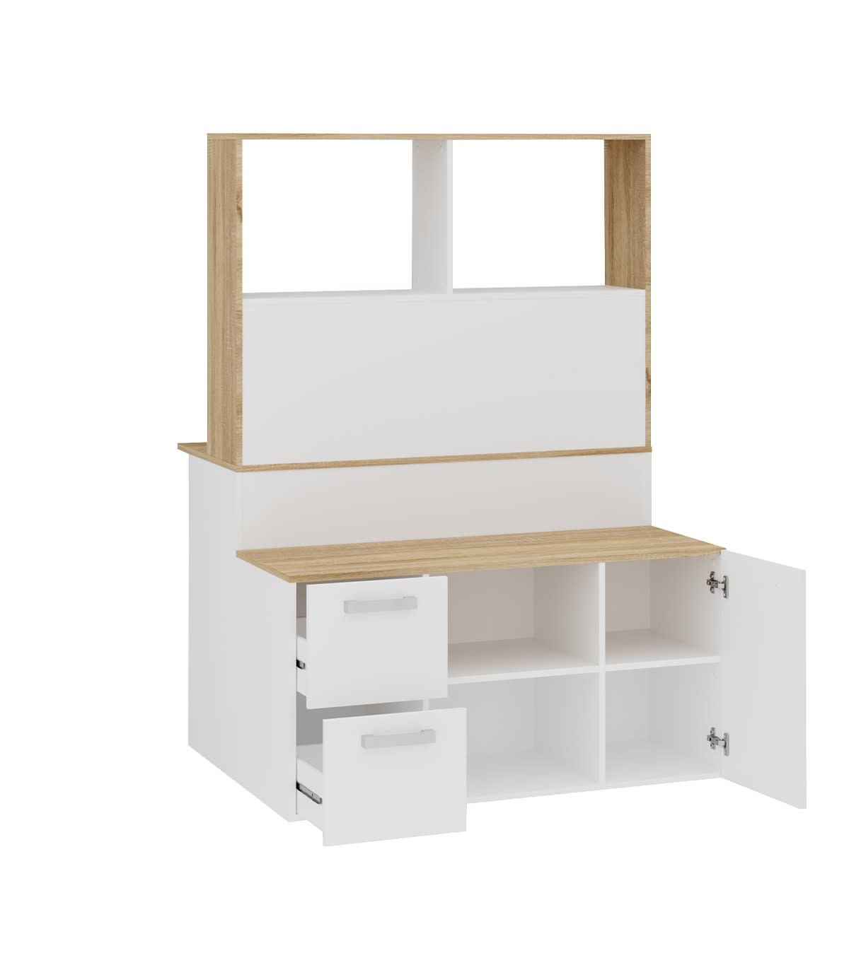 Bureau avec étagère intégrée coloris blanc artic / chêne canadien