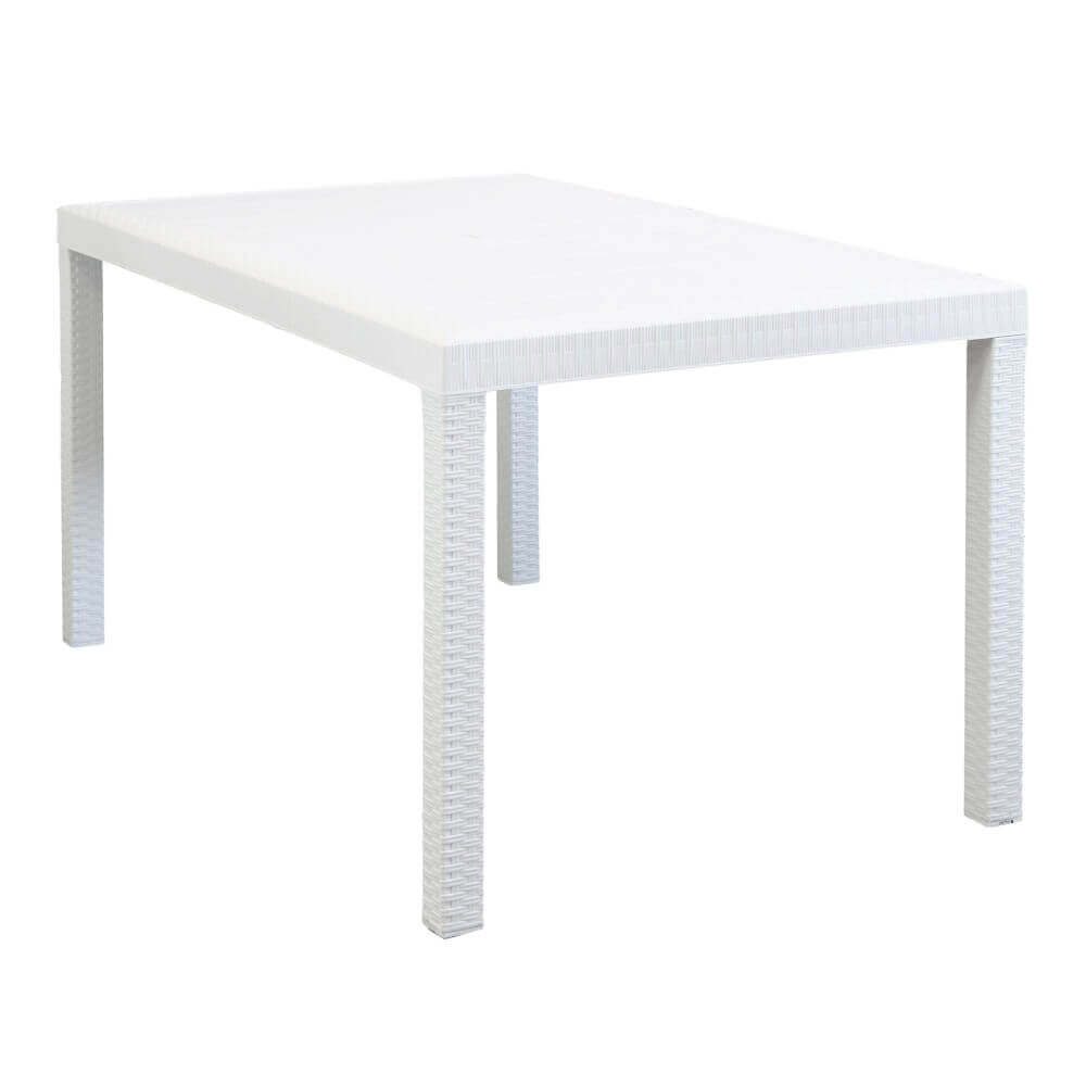 Tavolo Da Giardino Bianco 79x79x72 Cm In Plastica Stile Rattan