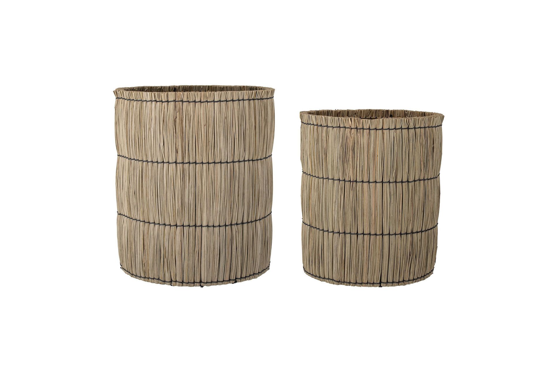 Set di 3 cestini realizzati in bambù naturale abbinato a tessuto di cotone  chiaro — Dbambu