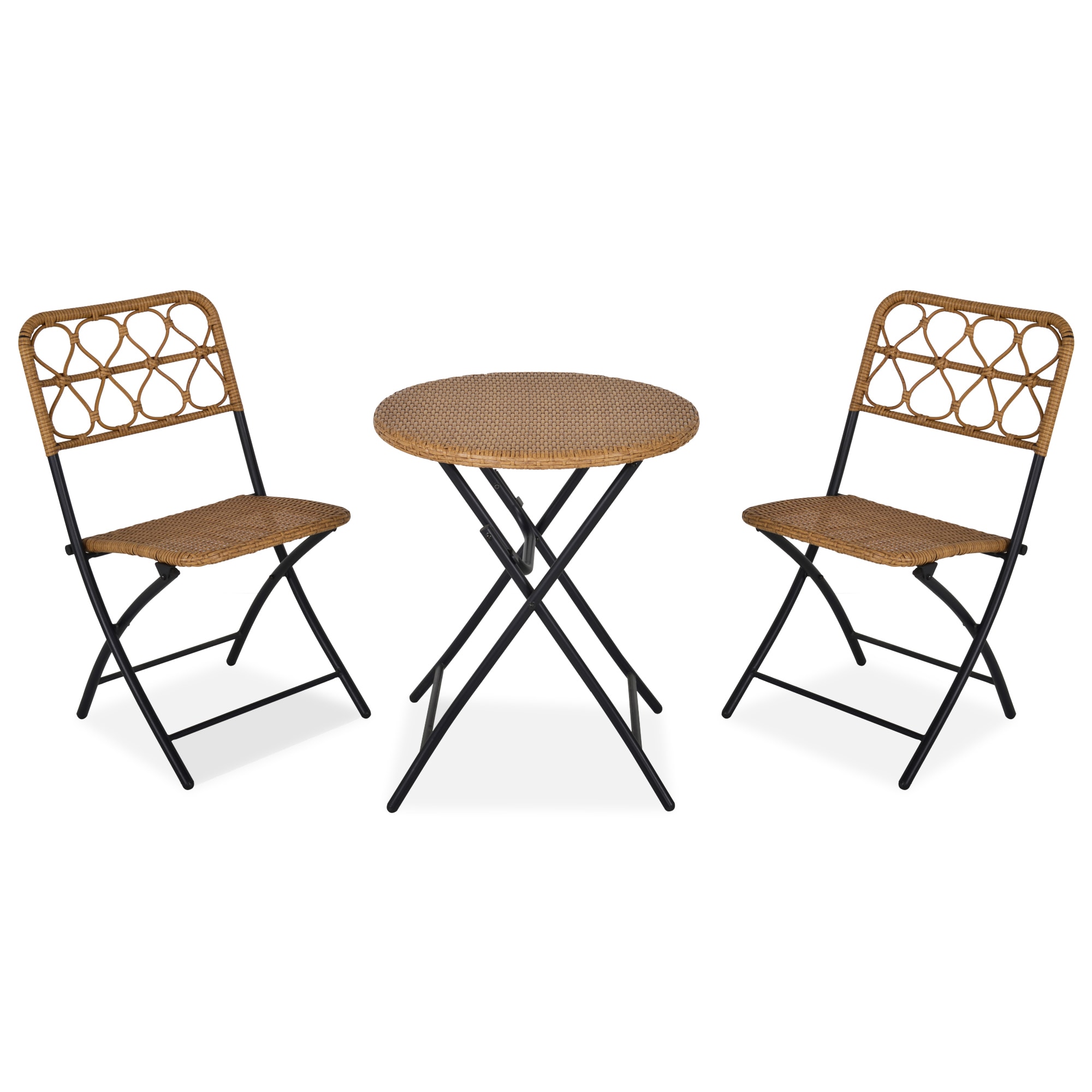 Conjunto comedor / balcón mesa redonda jardín 70 cm y 2 sillas ratán  sintético y aluminio – Bolonia
