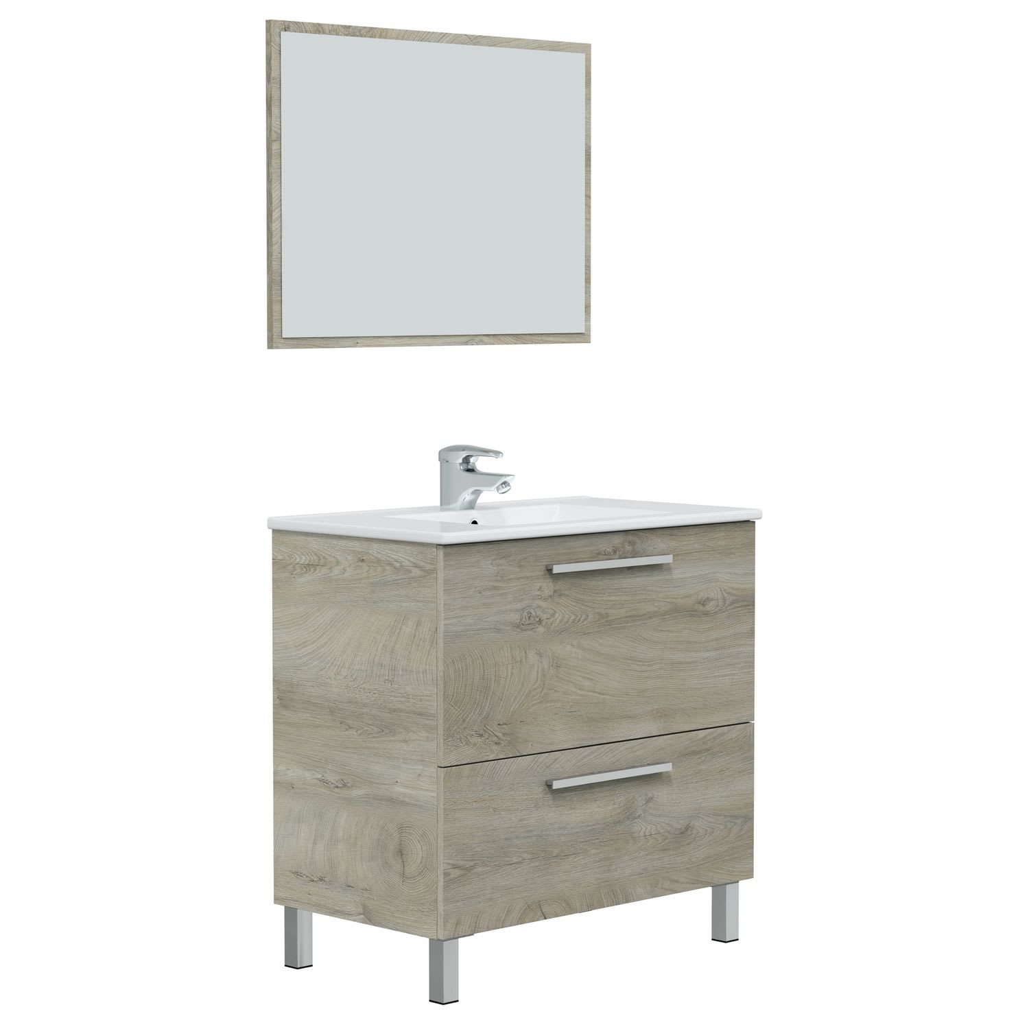 Mueble bajo lavabo con puertas de cristal y cajón lacado en blanco -  Cambium Carpinteria