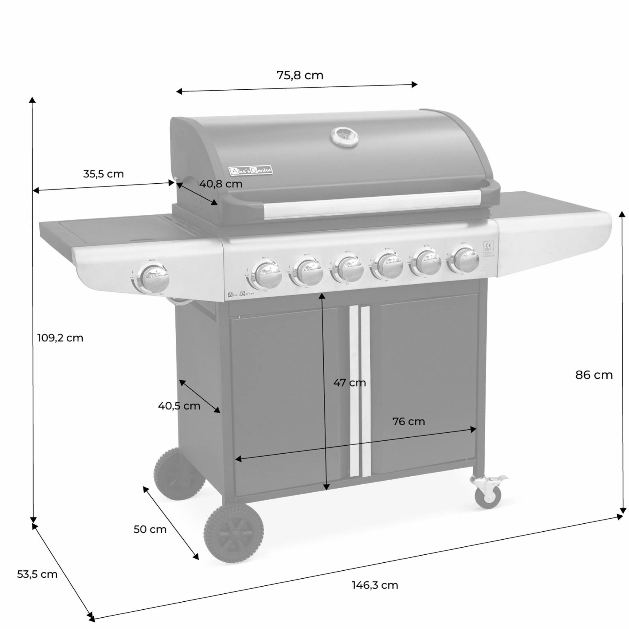 Barbacoa a gas - Cocina exterior 6 quemadores + 1 fogón lateral