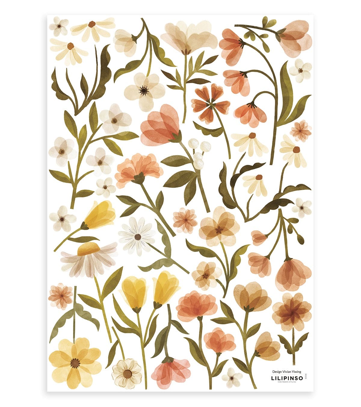 Stickers muraux fleurs vintage en vinyle mat multicolore FELIDAE