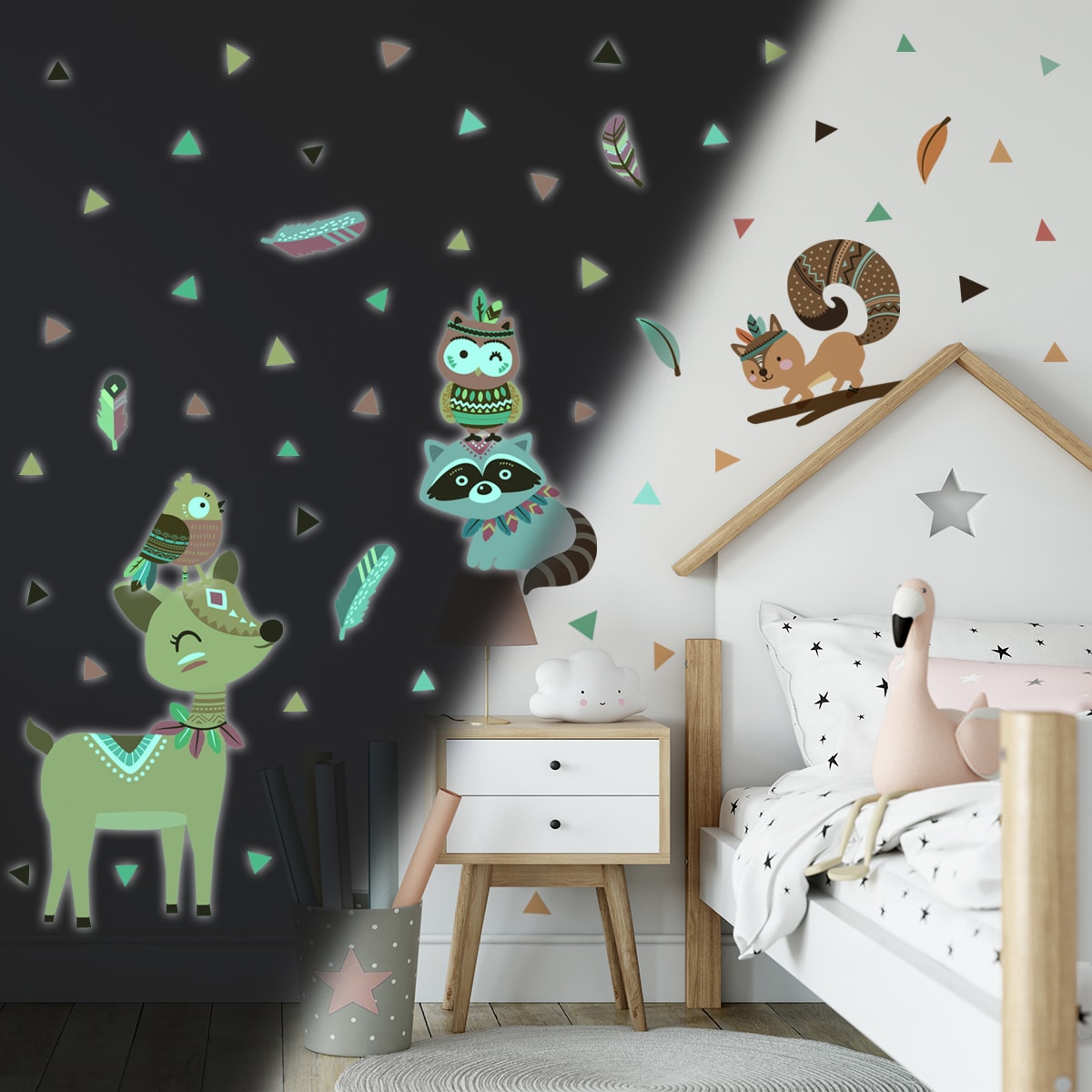 Stickers mural phosphorescents lumineux animaux 40x30cm