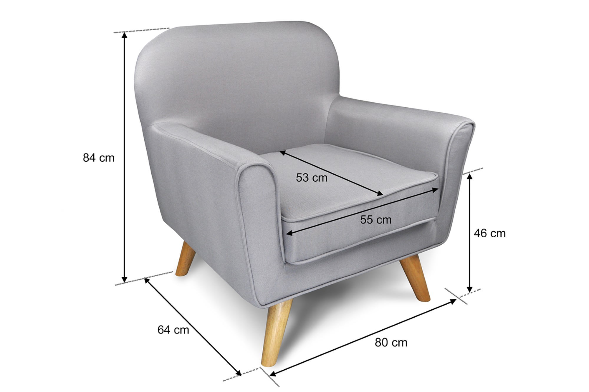 Poltrona PAESANA in legno massello e tessuto Grigio, H71 L64 P66 cm