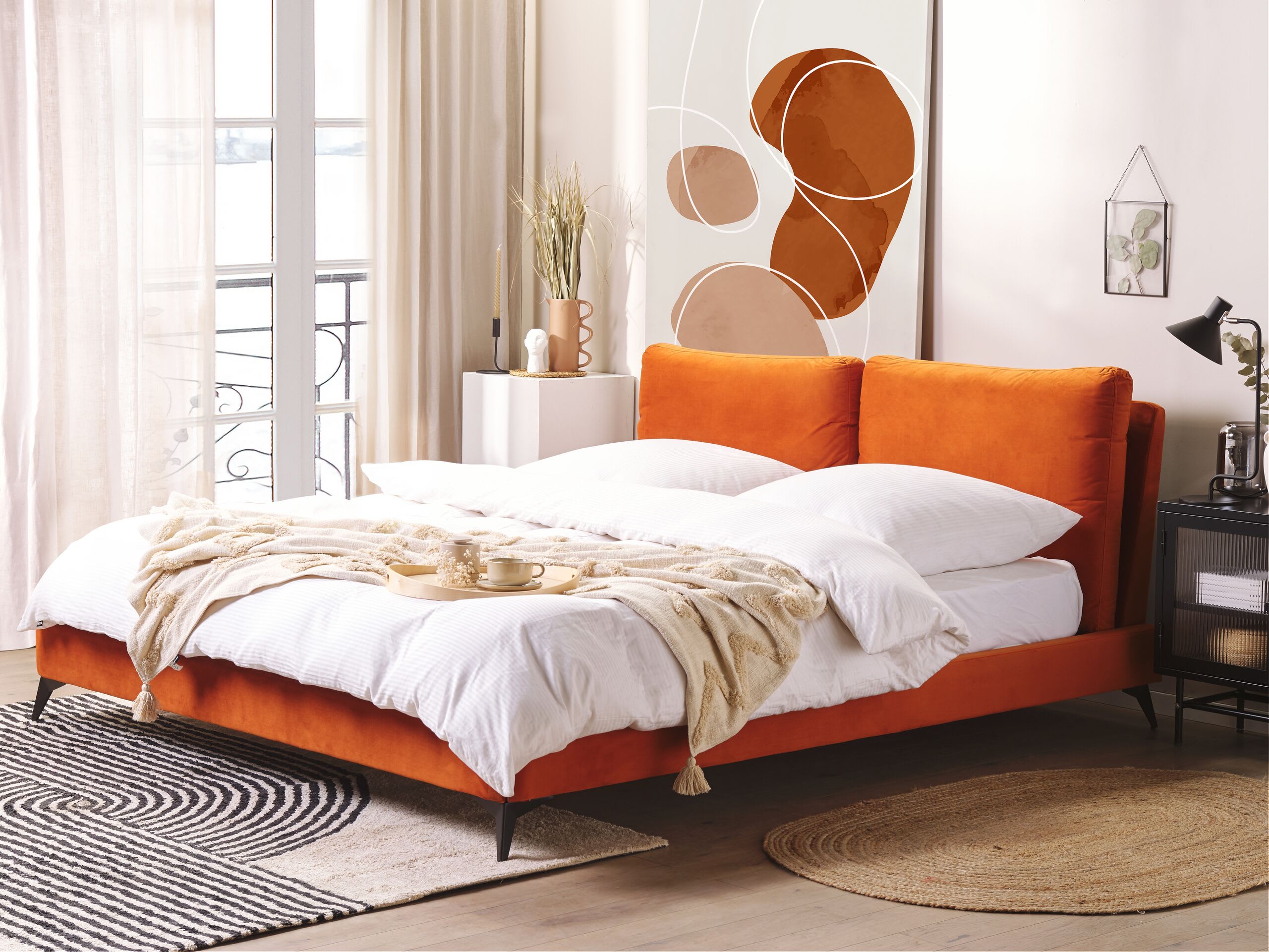 Letto matrimoniale velluto arancione 180 x 200 cm Melle