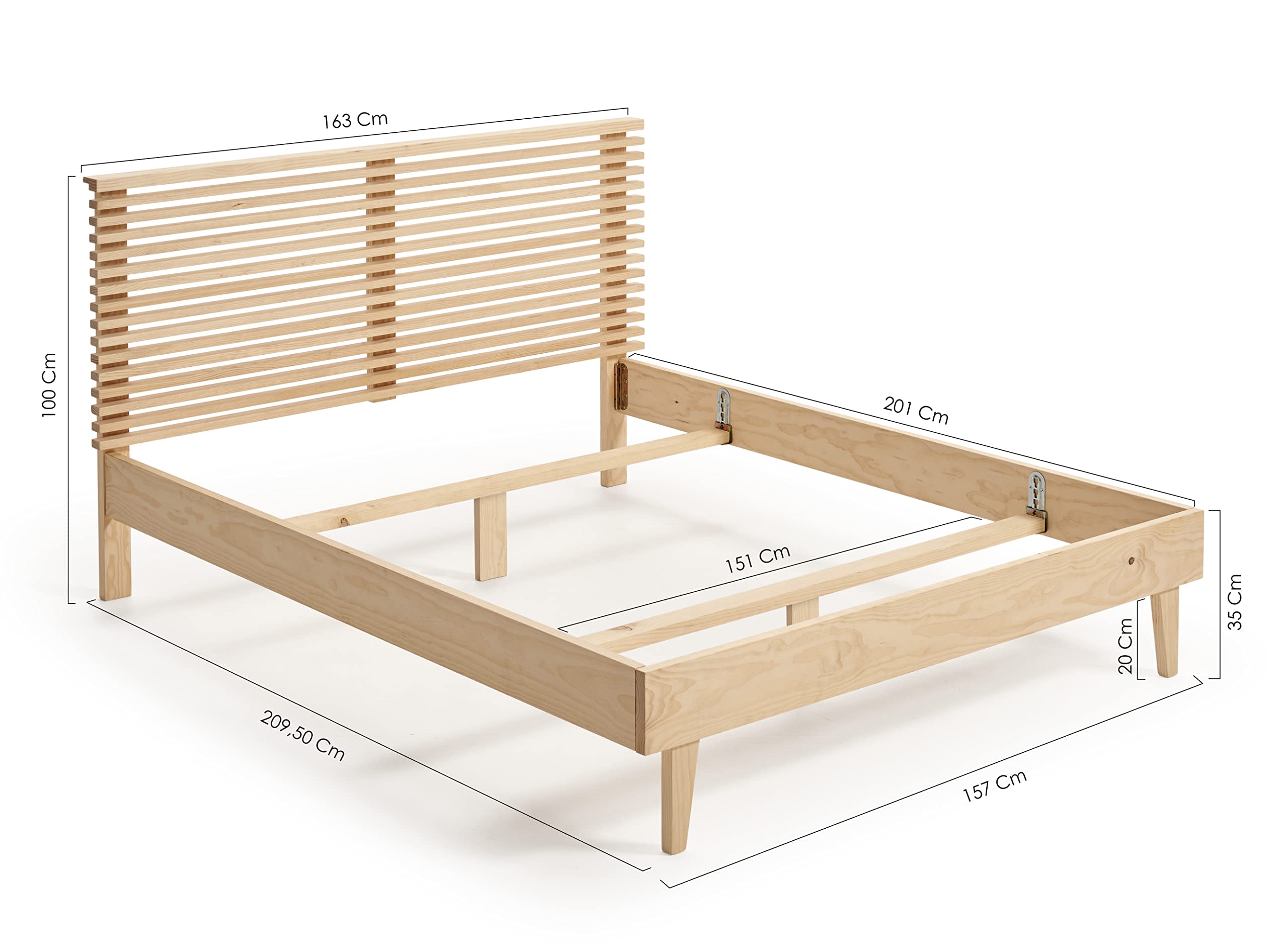 Cama de madera de 135 x 190 cm, hasta 200 kg, cama doble con somier de  láminas, marco de cama doble de madera maciza con cabecera (blanco-135 x  190 cm, con cajones) 