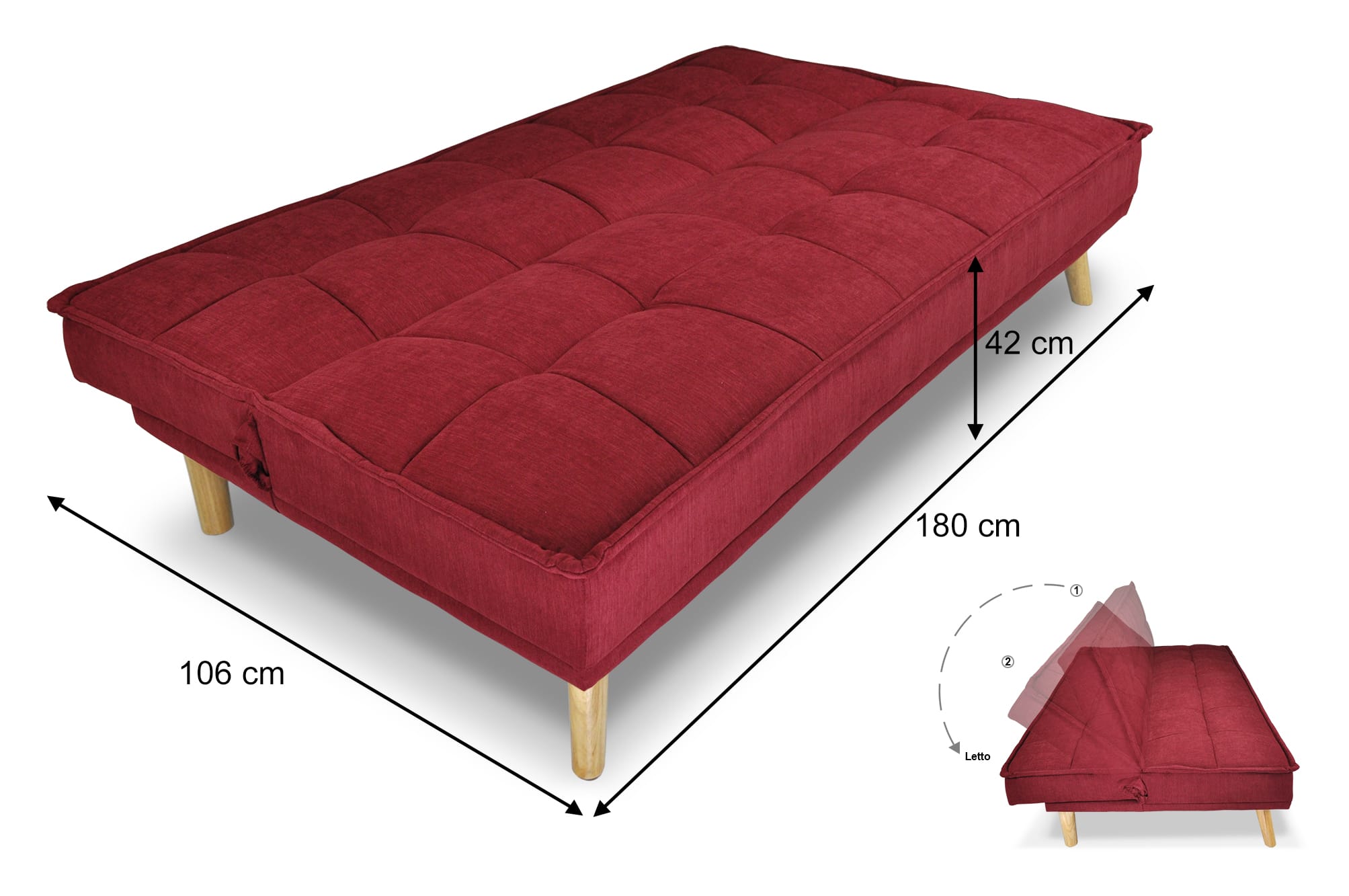 POLTRONA LETTO GIBSON CON APERTURA FOLDY IN TESSUTO BORDEAUX