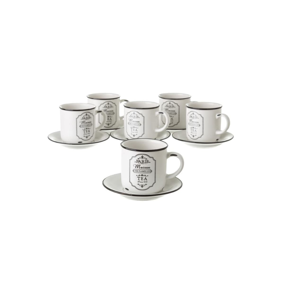 Tasses à café Eclipse avec soucoupe céramique blanc noir gris set 6 pièces  - Excelsa - Af Interni Shop