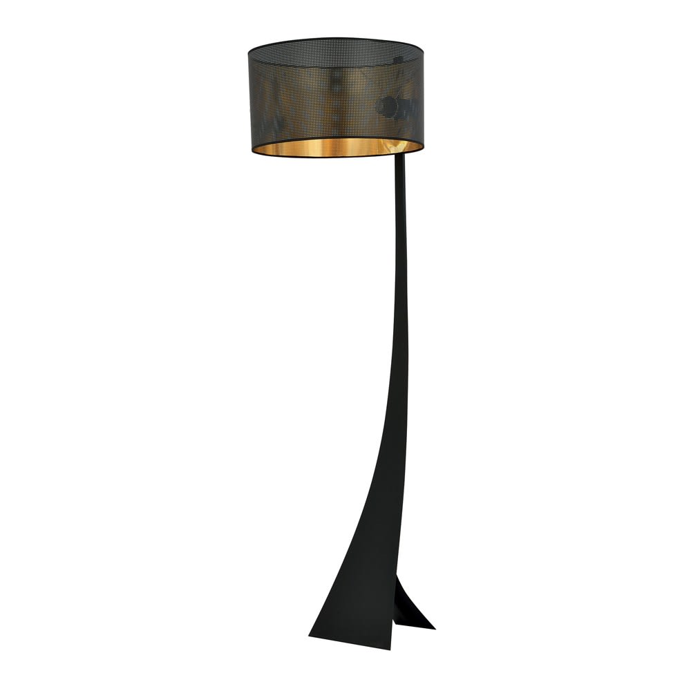 Lampada da terra elegante moderna con paralume nero e interno dorato ESTELA