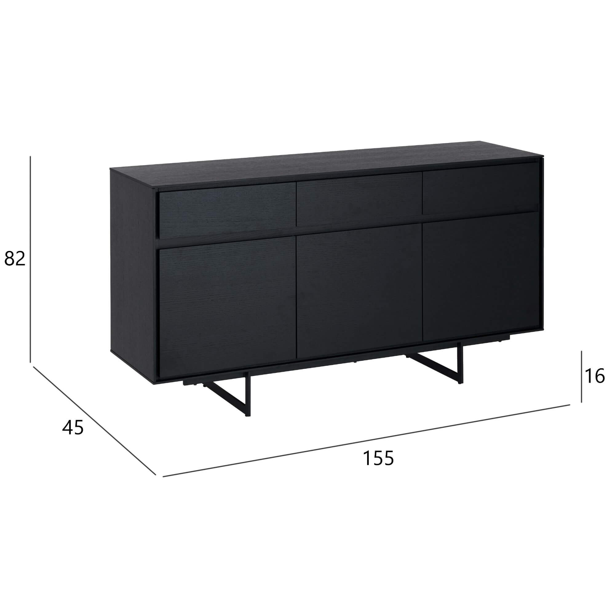 Credenza a 3 ante e 3 cassetti in legno nero e metallo TOKYO