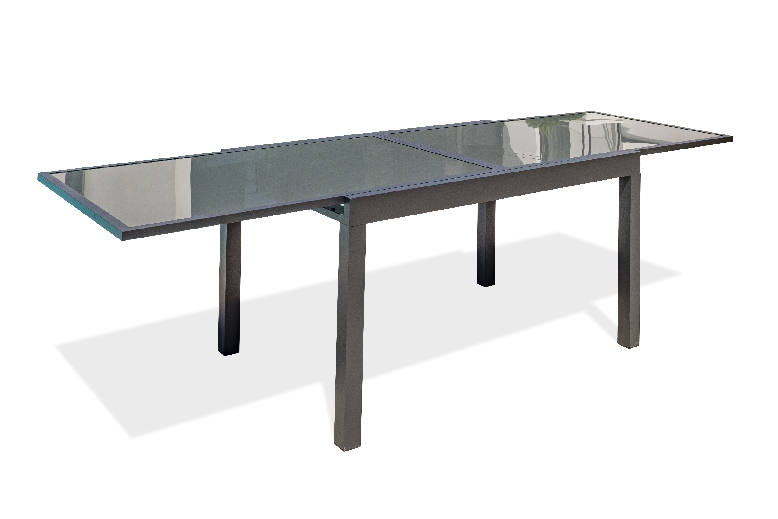 Mesa de jardín de aluminio con tablero de vidrio de seguridad