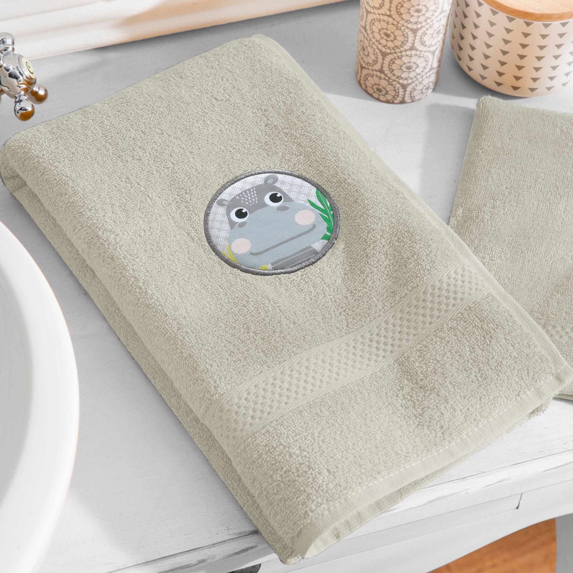 Serviette de toilette grise CERCLE en coton