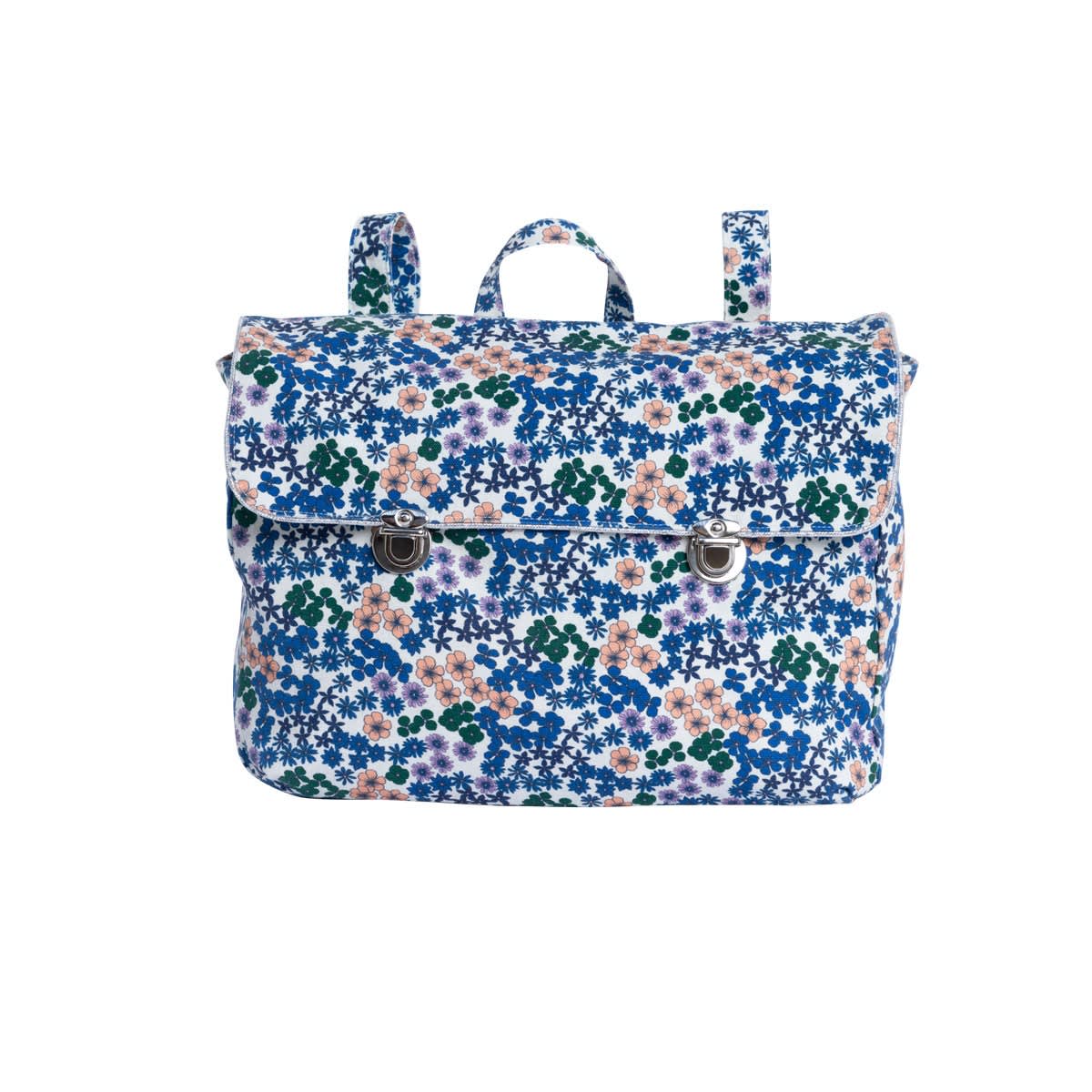 Sac cartable en coton imprim flower bleu Escale Maisons du