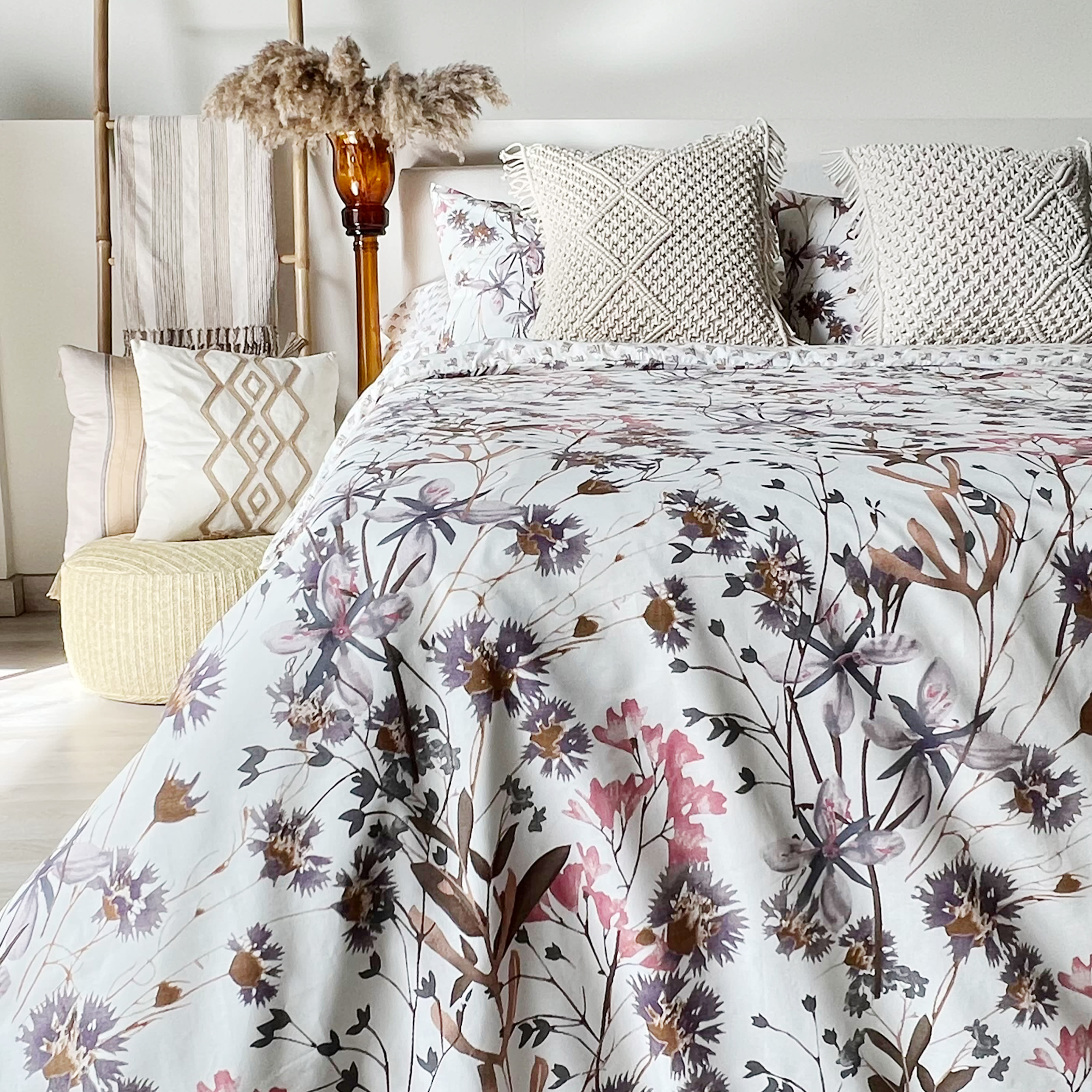 Funda nórdica algodón diseño flores cama 90cm - Home