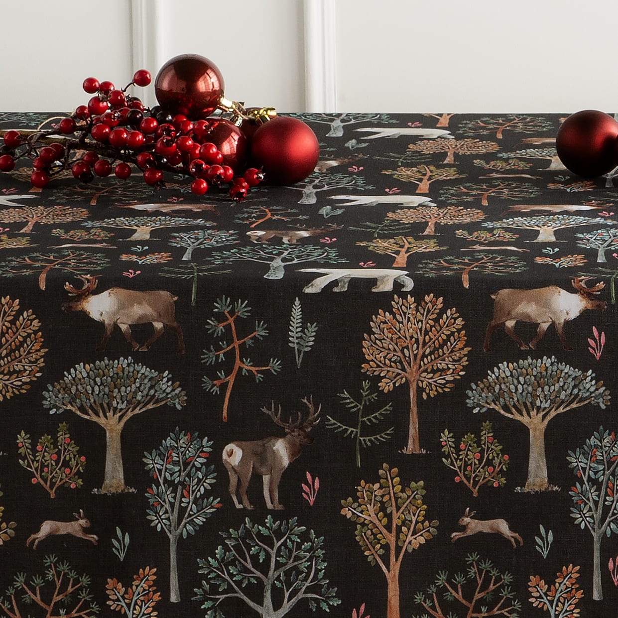 Tovaglia in cotone antimacchia stampa motivo natale nero 140x140 cm  Collection de noël imprimée