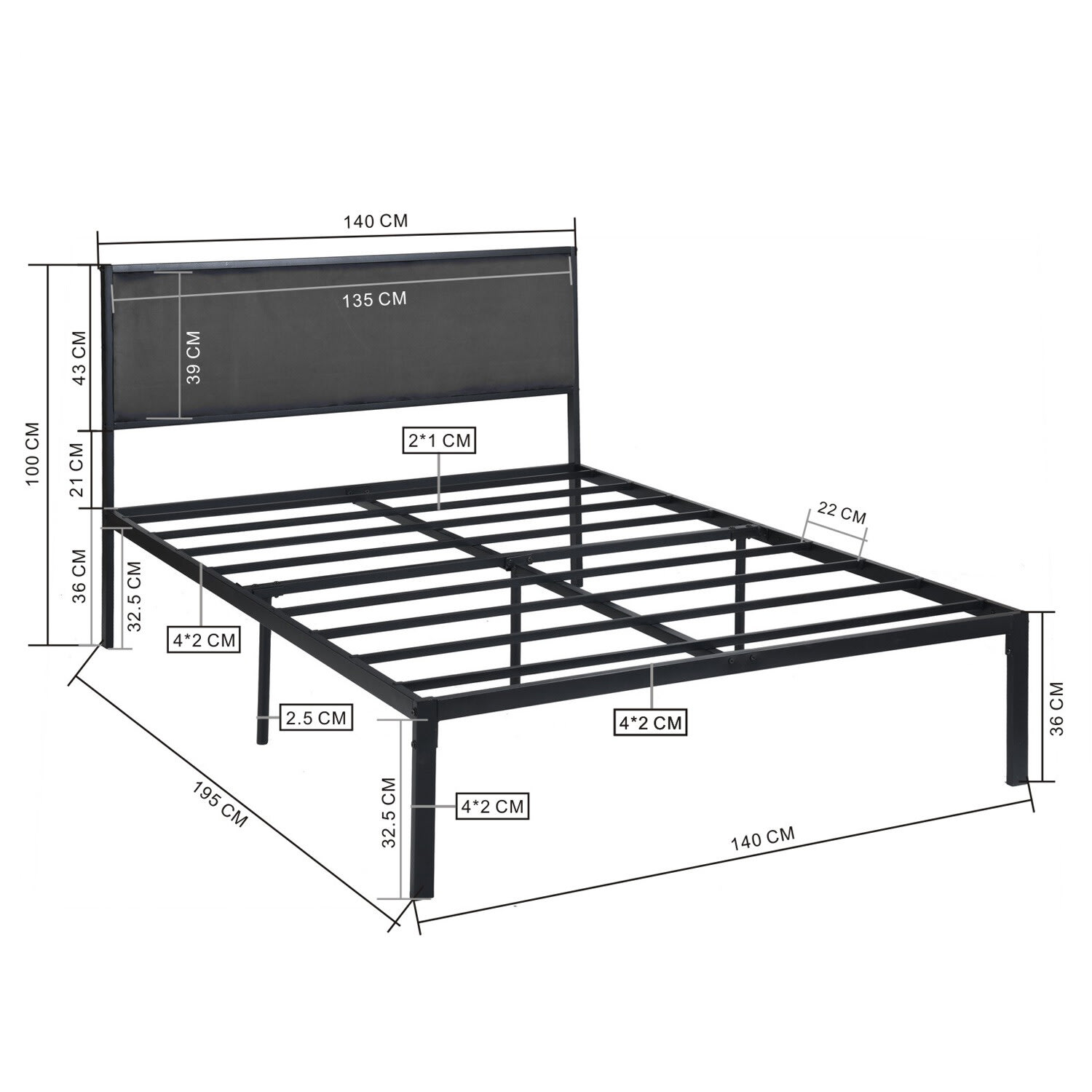 Letto matrimoniale in metallo testata grigia 200*140