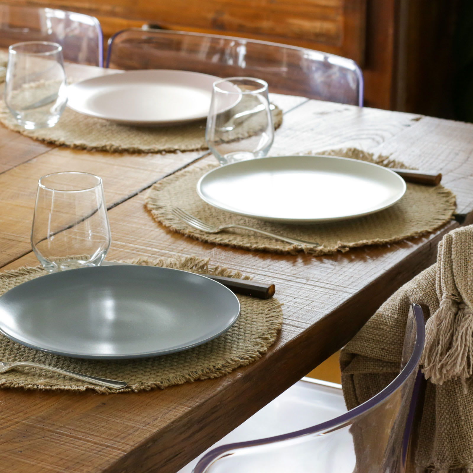 Tischsets, Naturjute, Form Monde 38 aus 2 Maisons du | beige, mit runde cm Set
