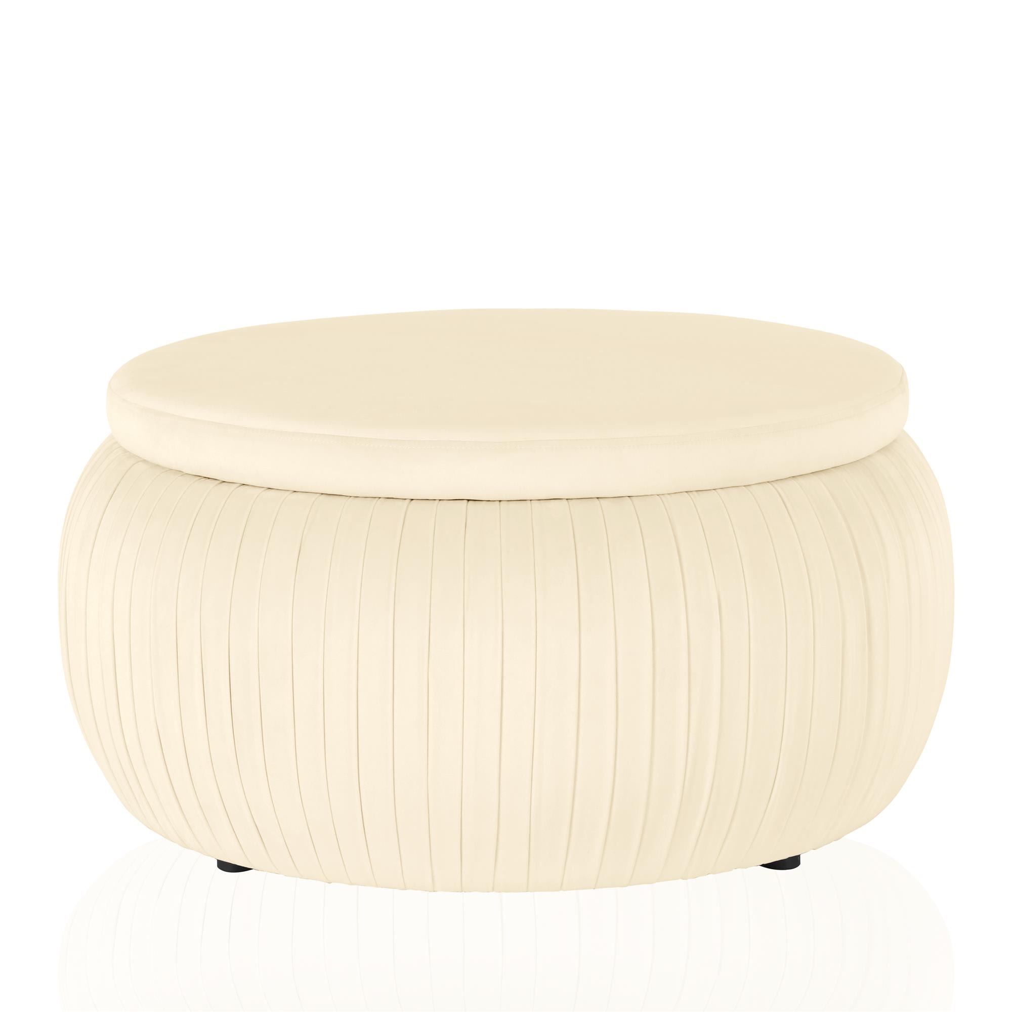 Pouf rotondo in velluto con contenitore nascosto, disponibile in vari colori