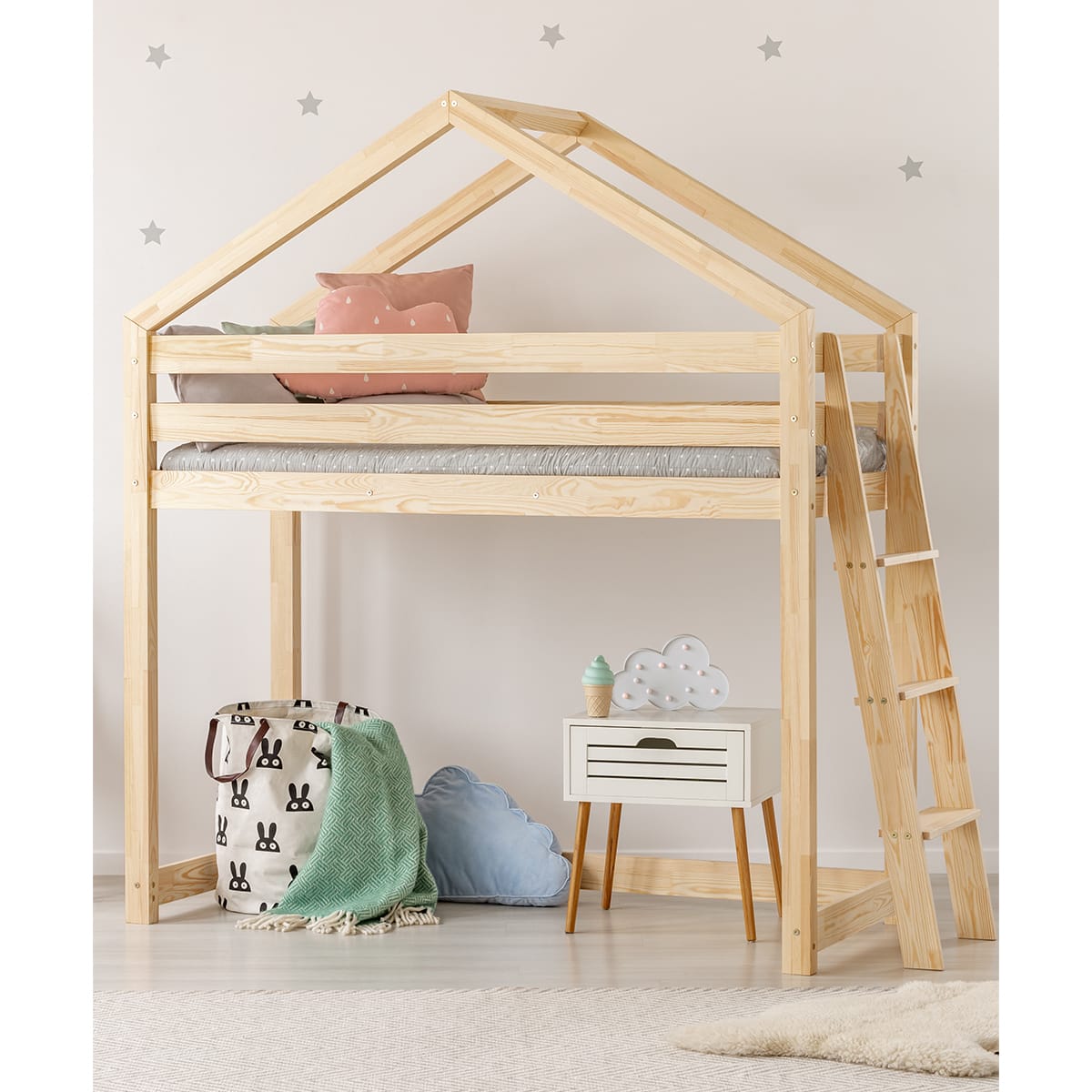 Lit cabane mi-hauteur 70x140 sommier inclus lexie - blanc