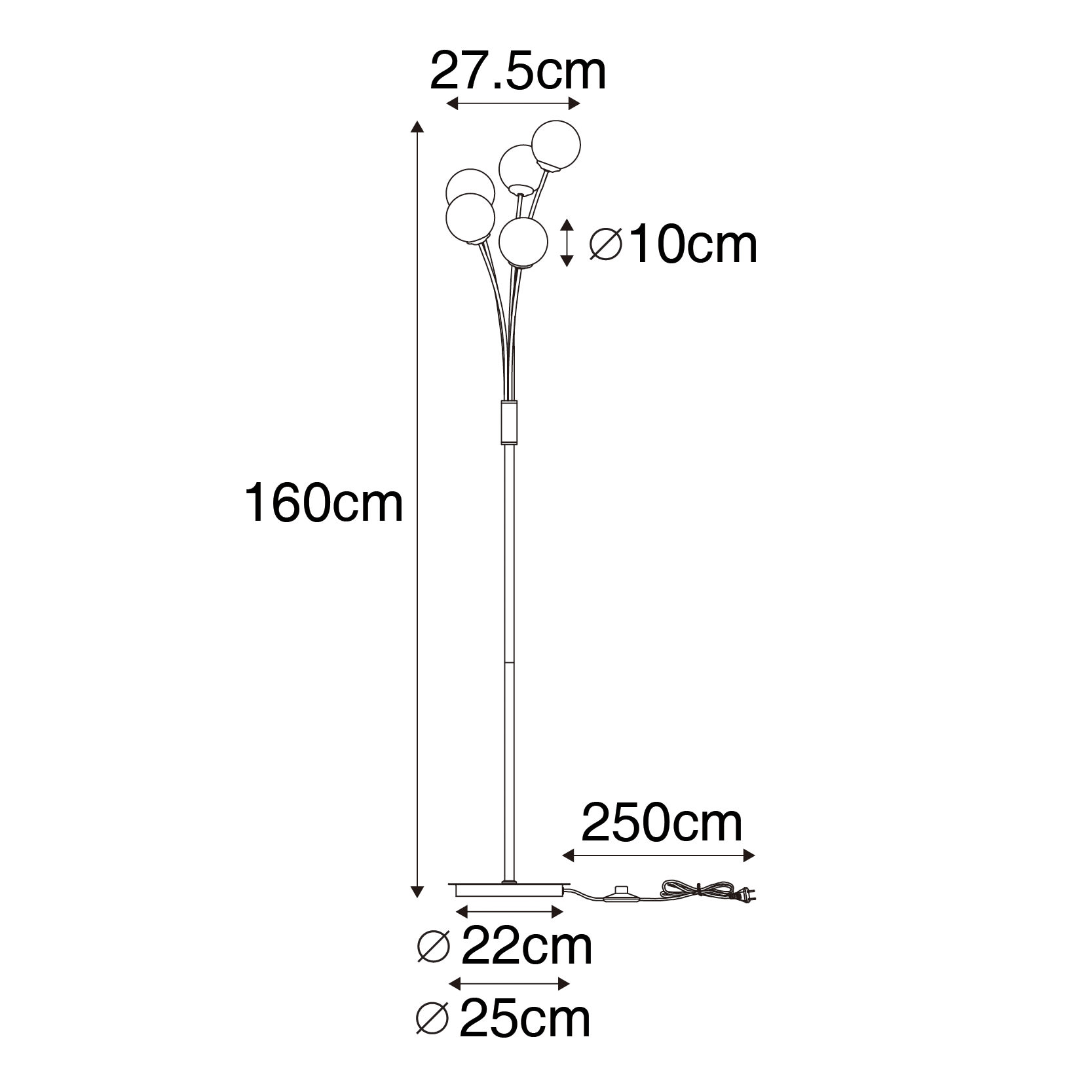 Piantana Lampada da terra moderna in ferro battuto 5 sfere vetro bianco  opale Samoa Made in Italy