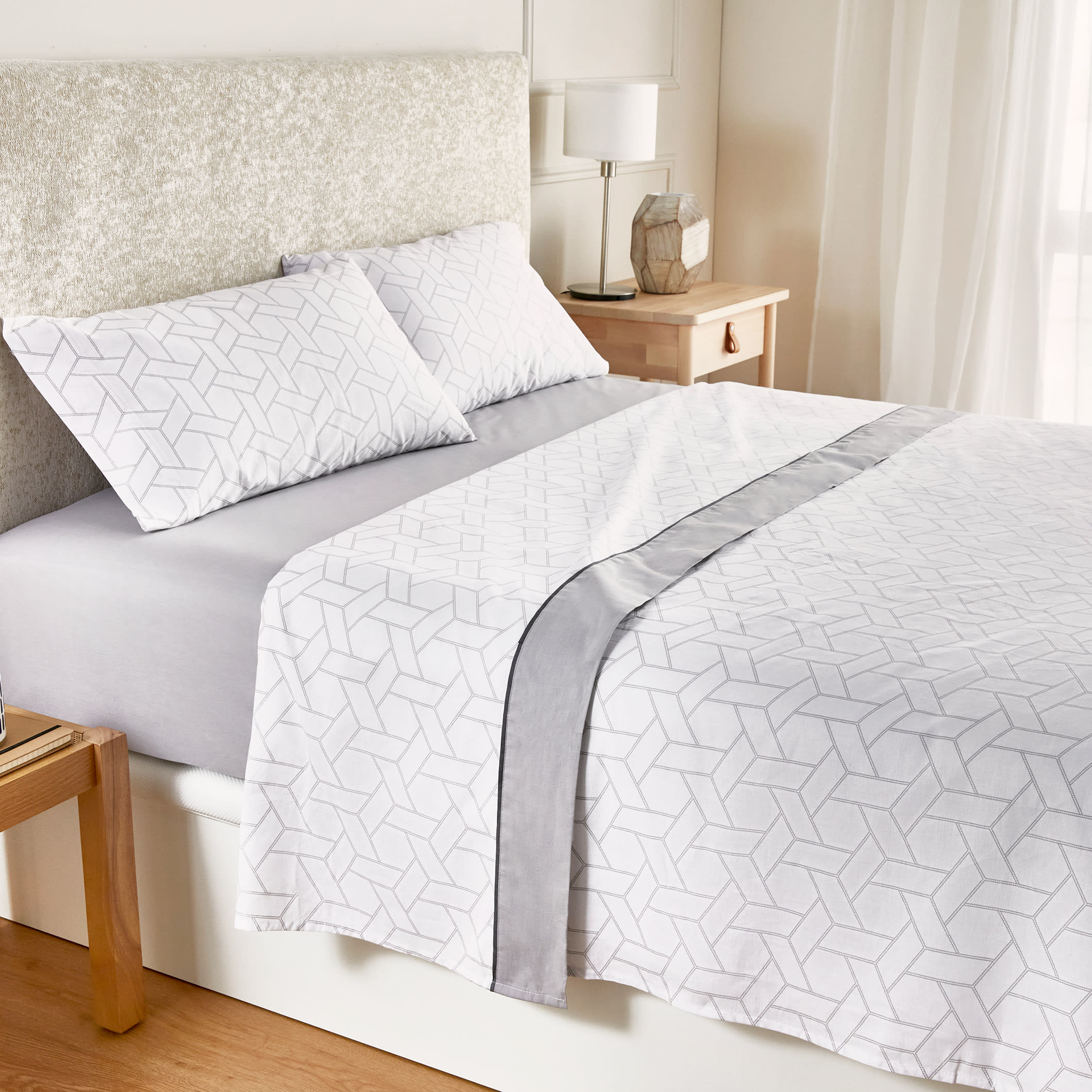 Set di lenzuola 100% cotone 150 thread count con stampa geometrica Natural