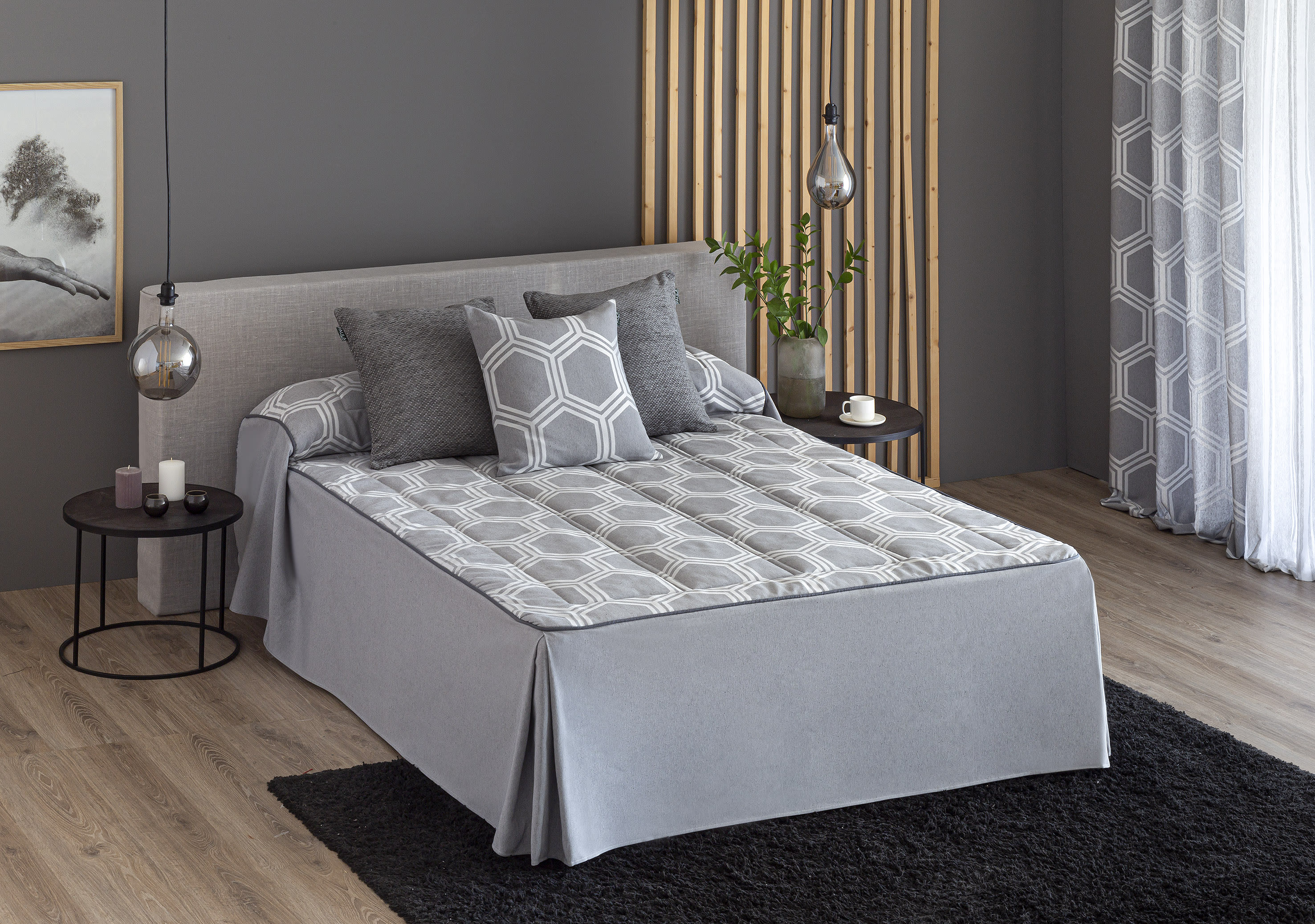 Colcha Edredón acolchada jacquard gris cama 150 (150x225+50 cm) UTIEL
