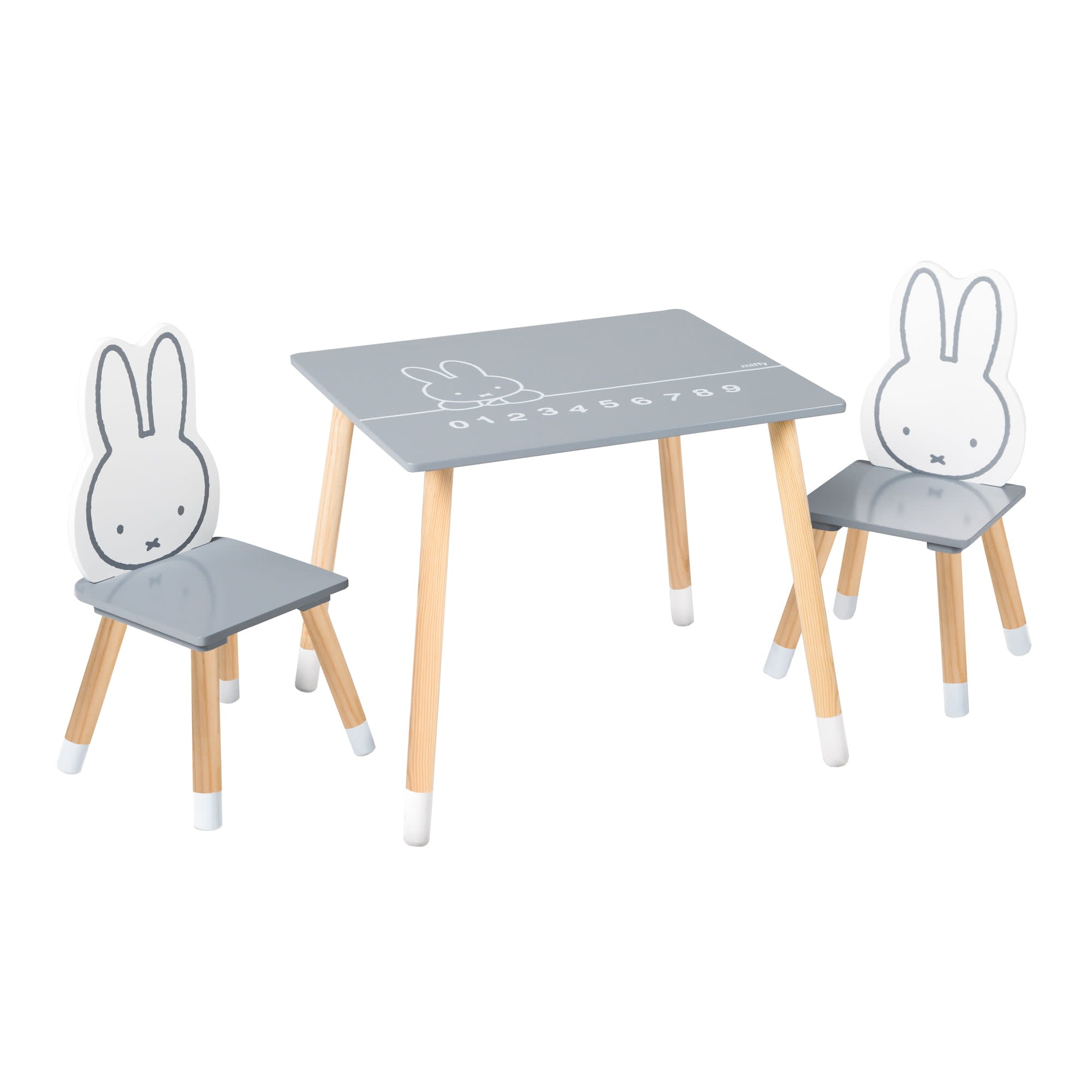 Kindersitzgruppe, 2 Stühle Monde Tisch, und Maisons MIFFY 1 du | weiß/grau