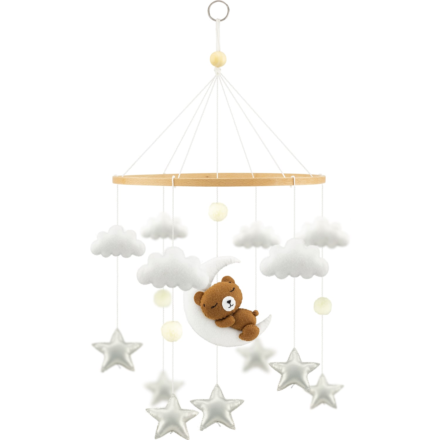 Mobile en bois lit bébé, Éléphant, lune et étoiles JaBaDaBaDo pas