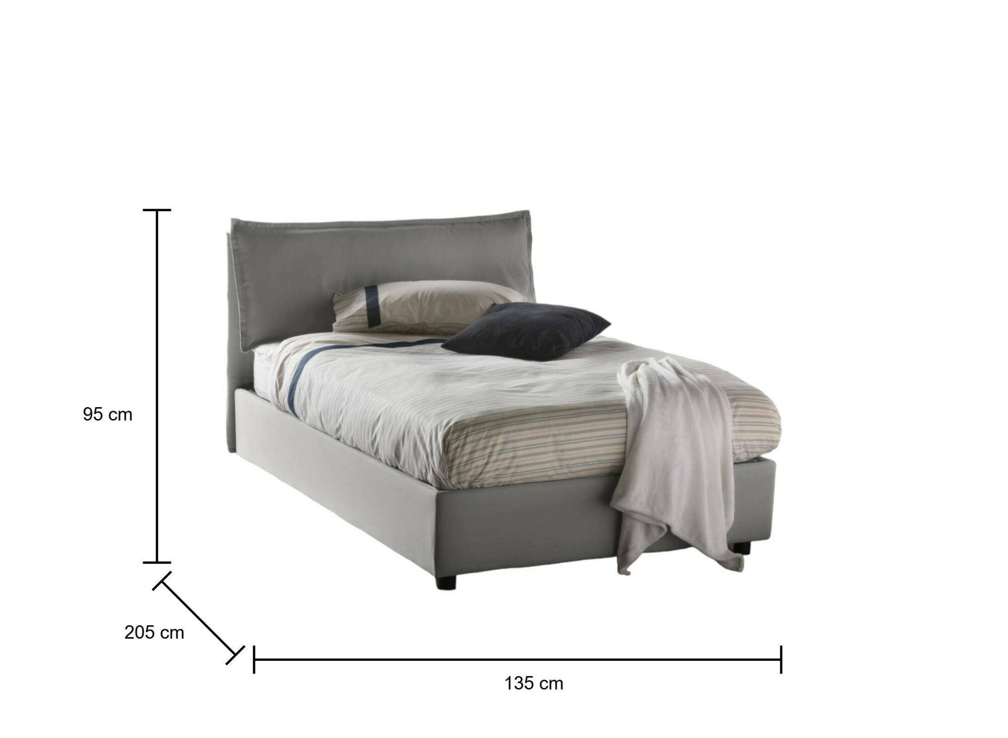 Letto contenitore 120x190 cm in tessuto grigio DEUSEBI