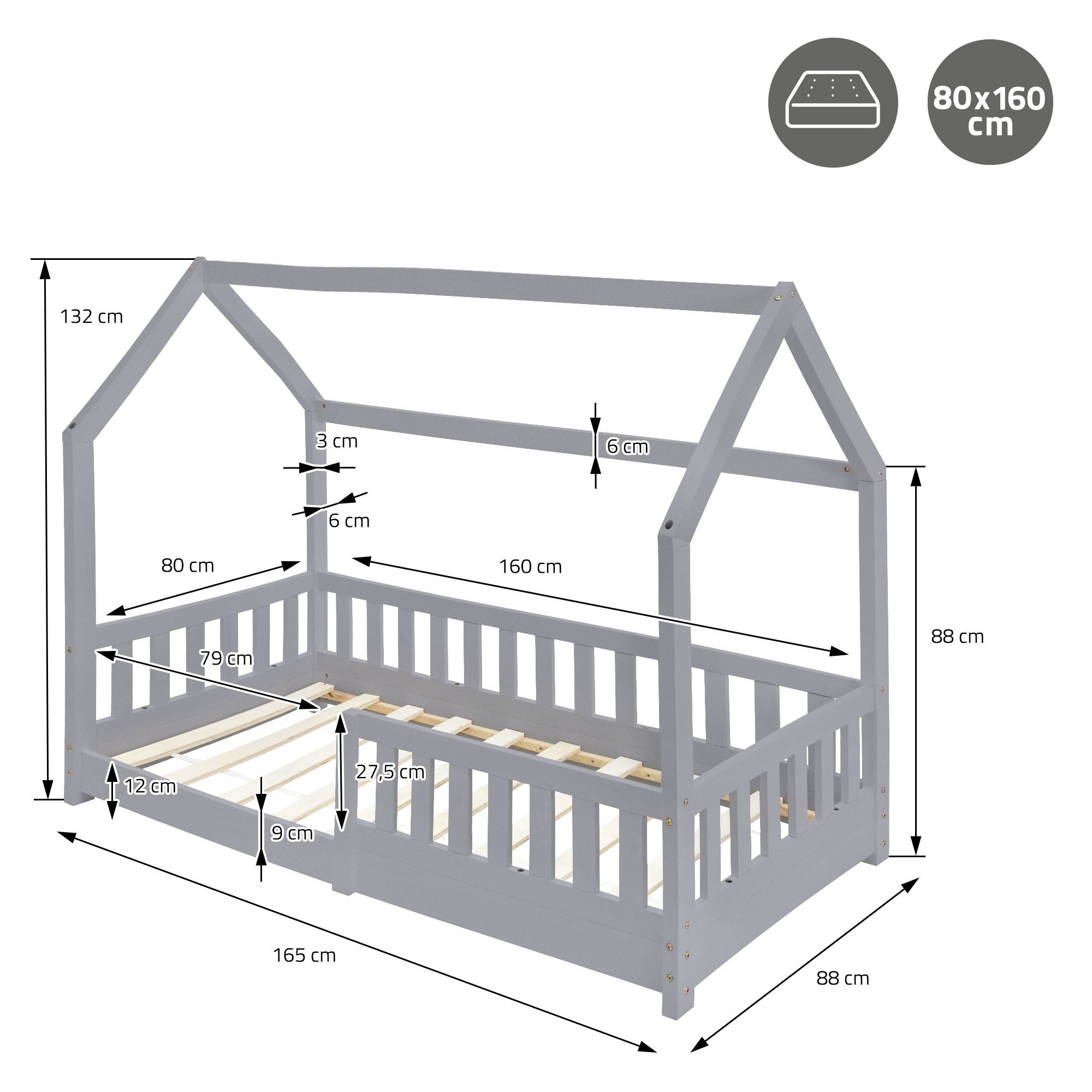 Letto Bambino Con Sponde LUK - 160x80 Cm, Bianco, Con Materasso, Sicuro E Confortevole - Foto 7