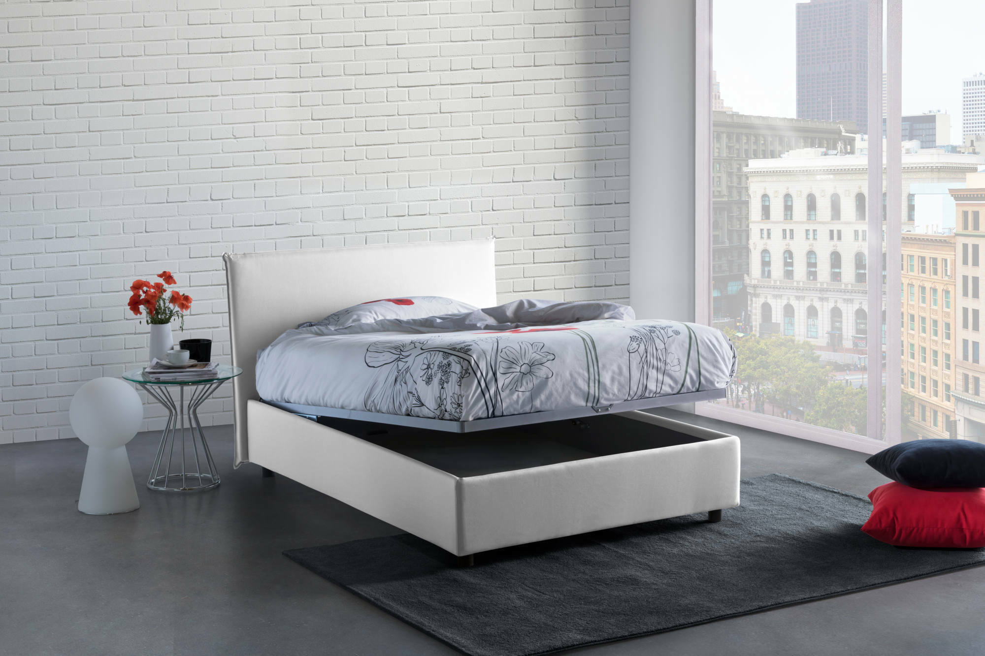 Letto contenitore 140x190 cm in tessuto bianco DADORN