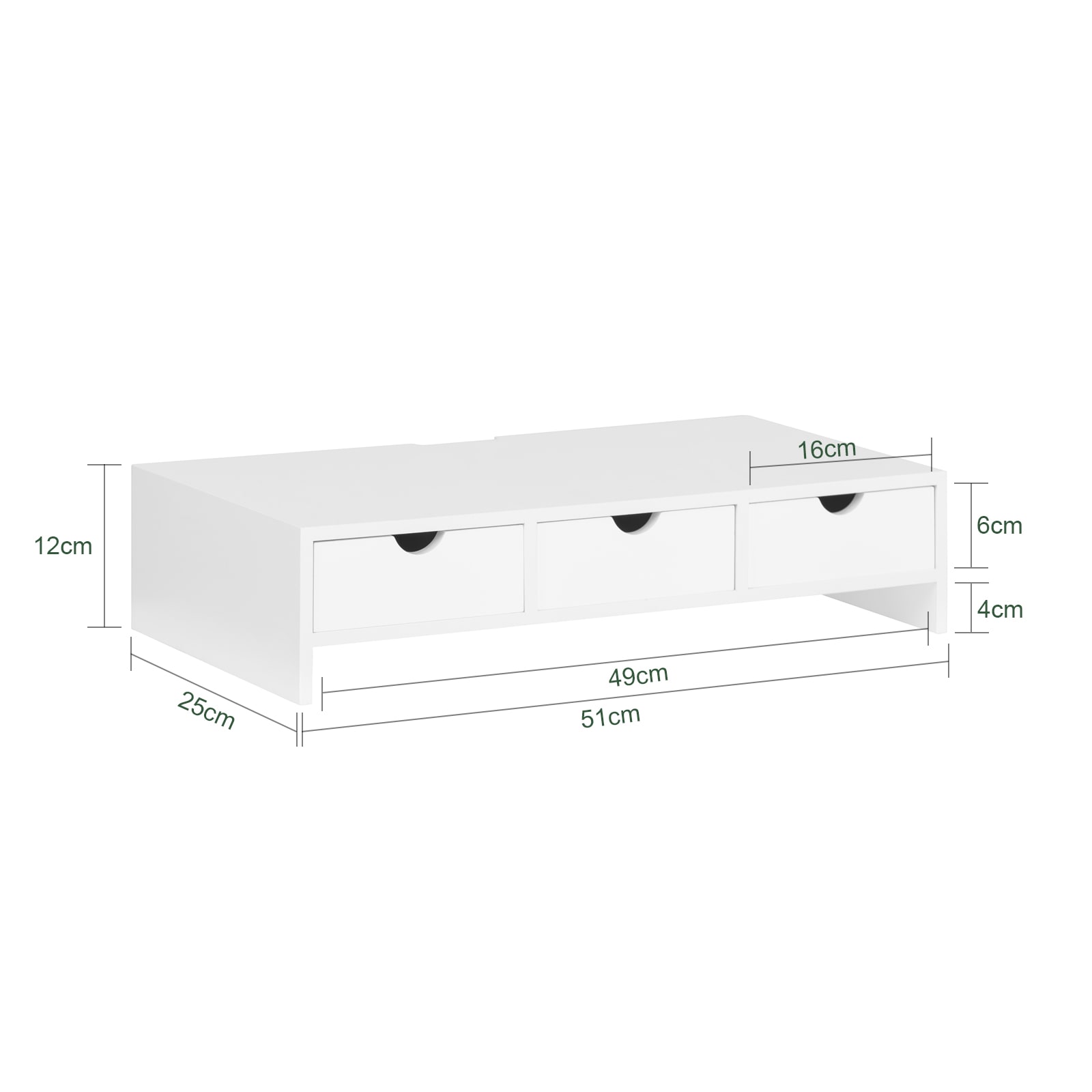 SoBuy Supporto Monitor pc da scrivania con 3 Organizzatore cassetti  L51*P25*A12 cm, Legno bianco BBF03-W : : Informatica