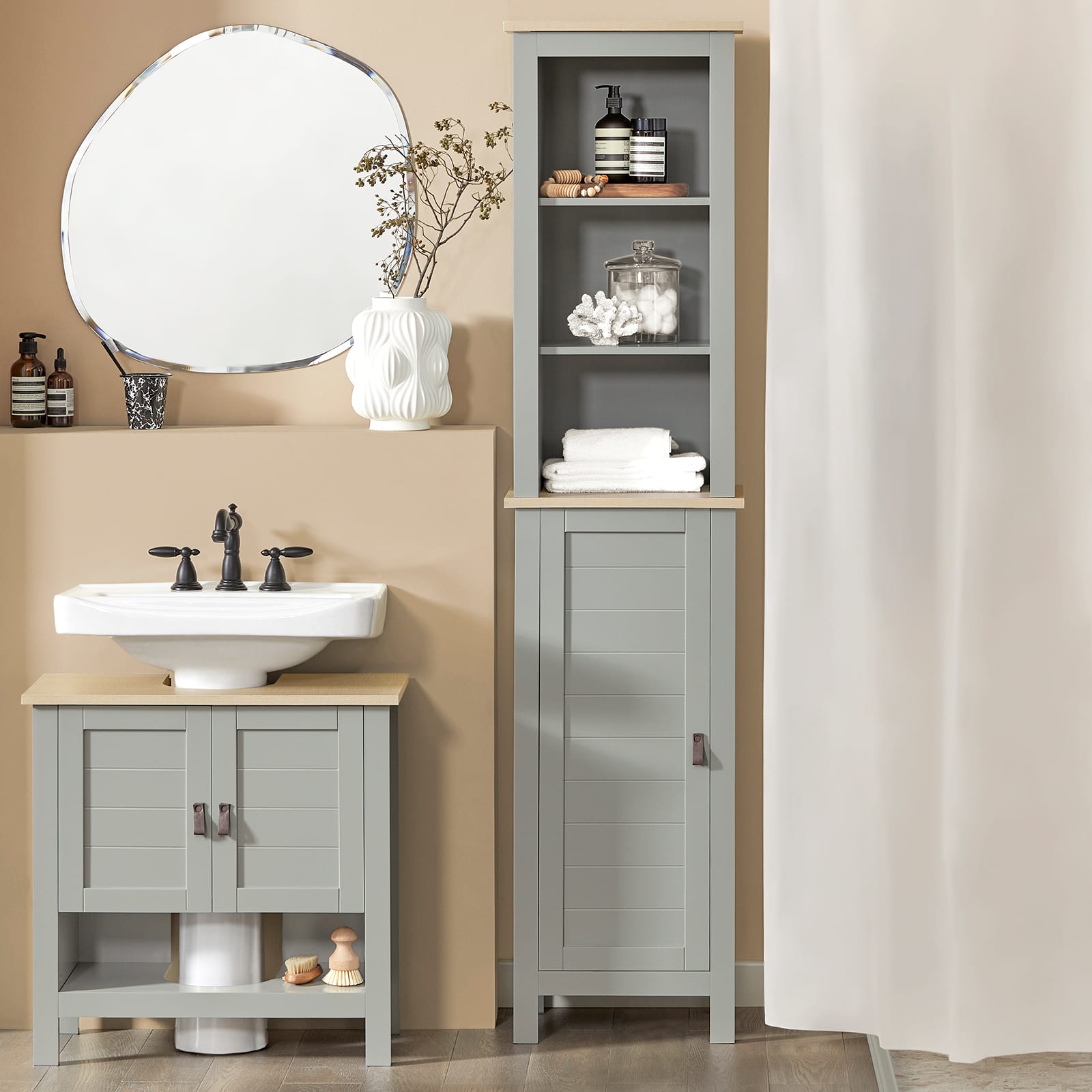 SoBuy Mobiletto da Bagno di Alta, Mobile a Colonna da Bagno,  Grigio,L37*P31*A150cm FRG205-DG