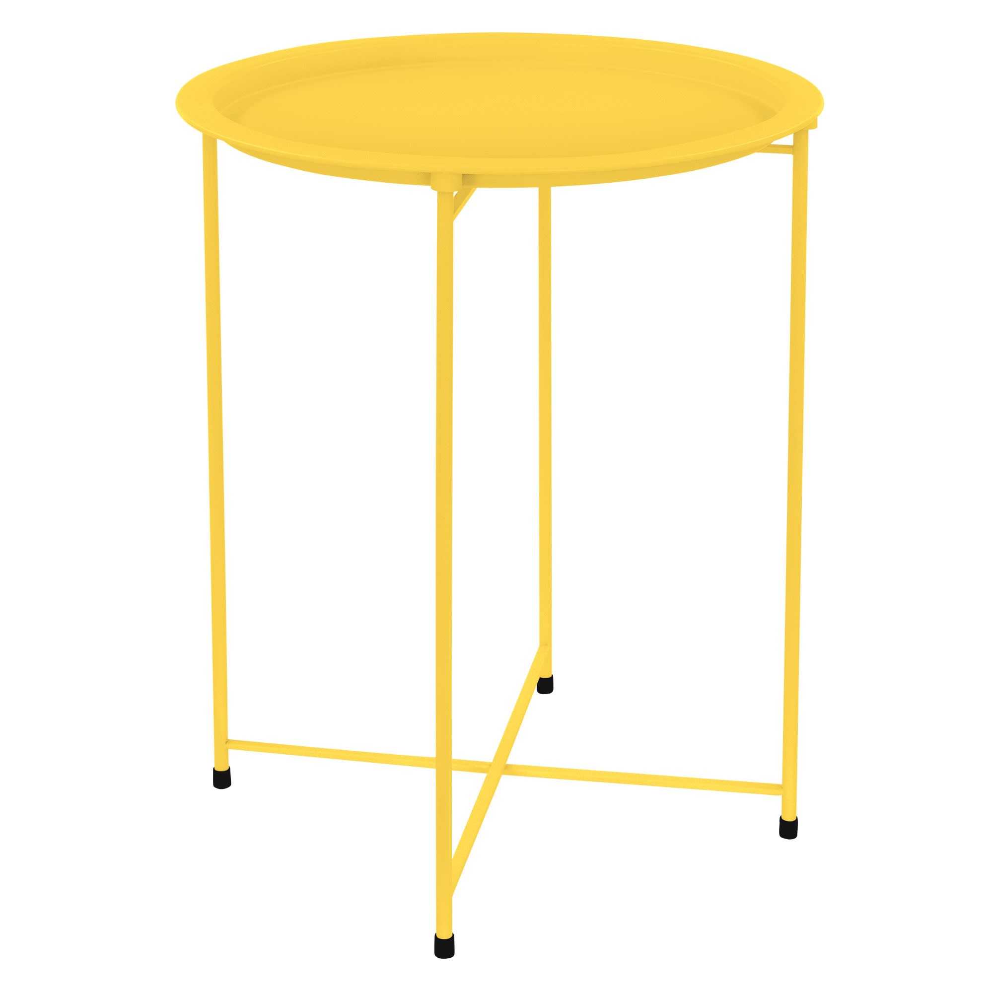 Mesa auxiliar con base de cristal amarillo