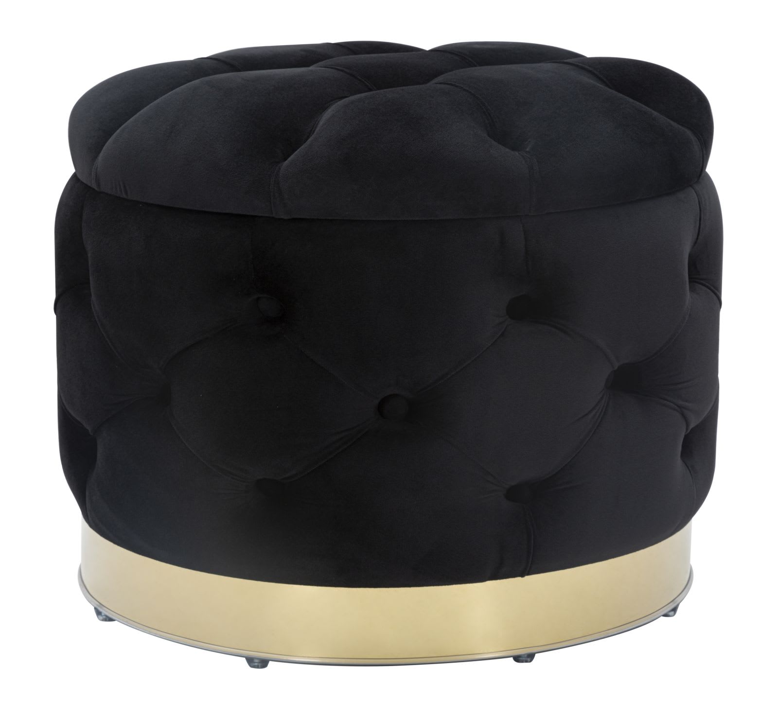 Pouf contenitore in tessuto trapuntato nero Ø cm 55x42 RICH