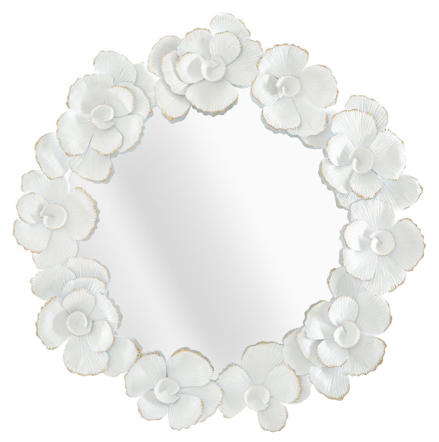 Specchio da parete con fiori in metallo bianco cm 82x2,6x85,5 FLOWER