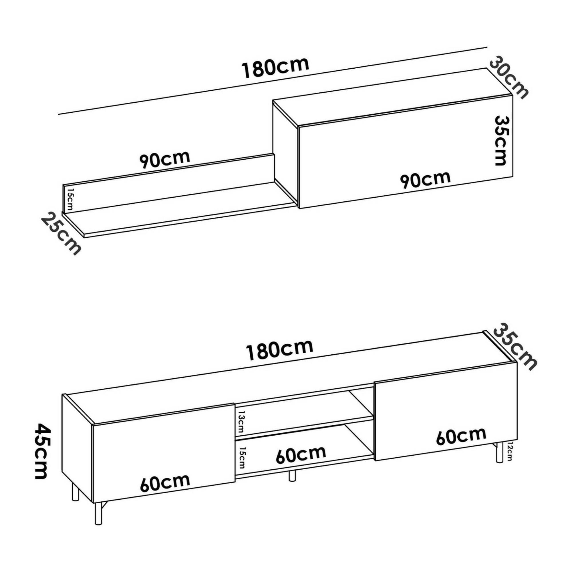 Parete Attrezzata da Soggiorno Porta TV Sospeso in Legno MDF – Marrone e  Antracite