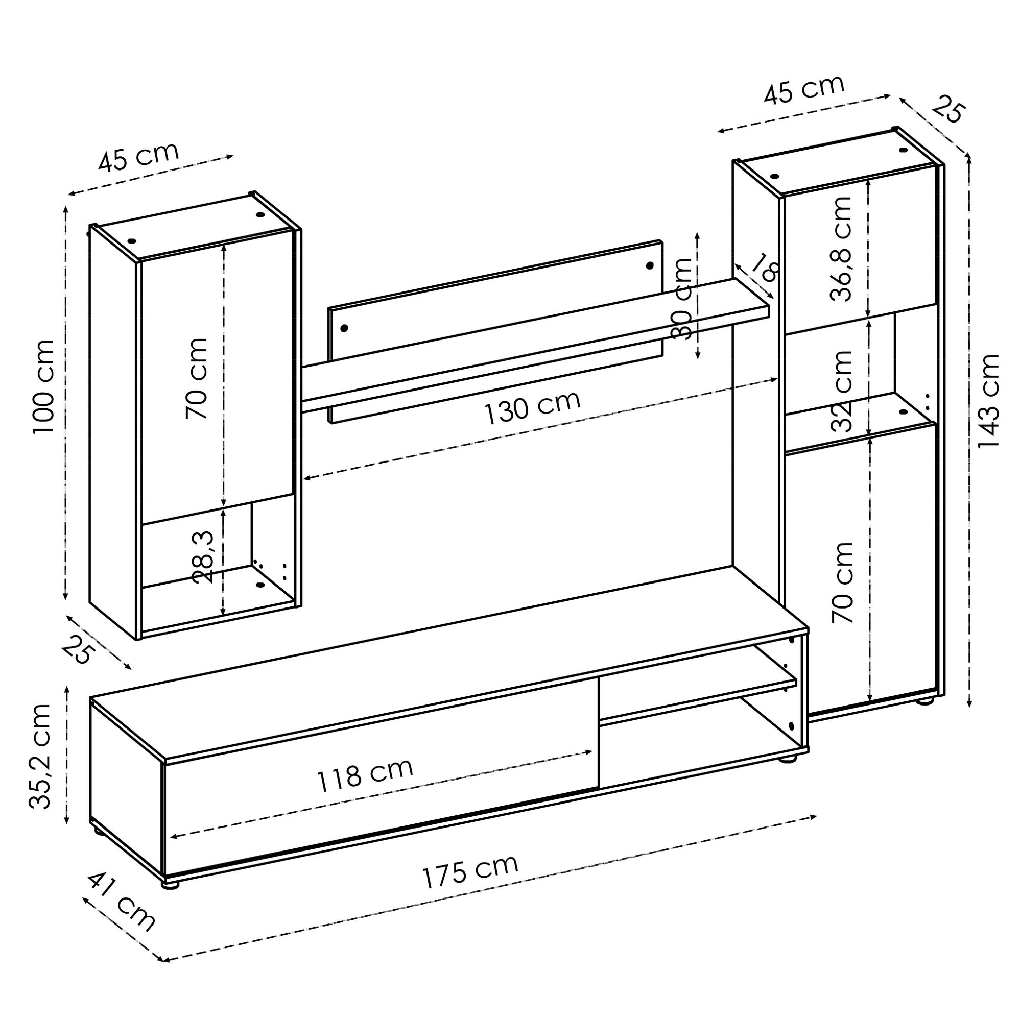 Parete attrezzata effetto legno rovere nodi e bianco DZUELL