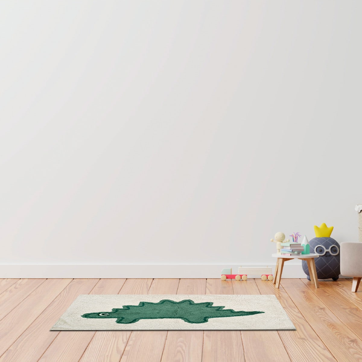Tapis enfant dino en coton recyclé tufté vert kaki 150x115 LEO
