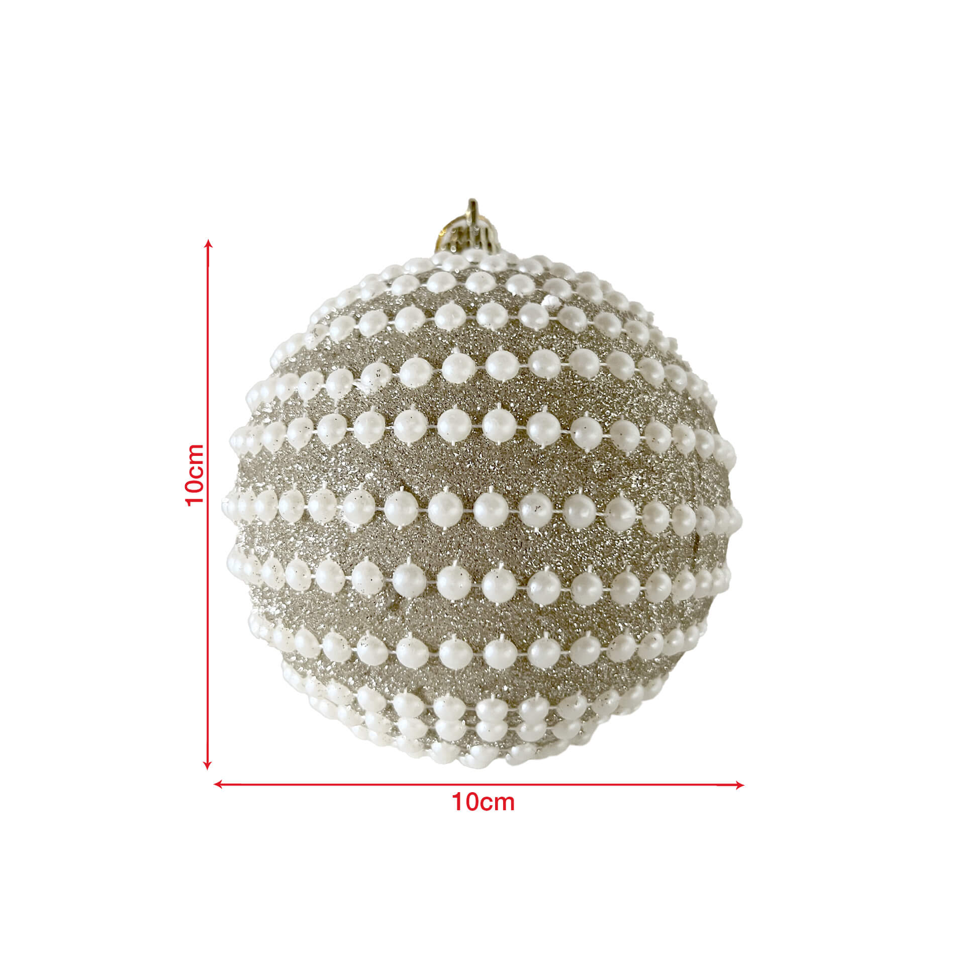 Set 4 palle di Natale con perline dorate in plastica diametro 10 cm