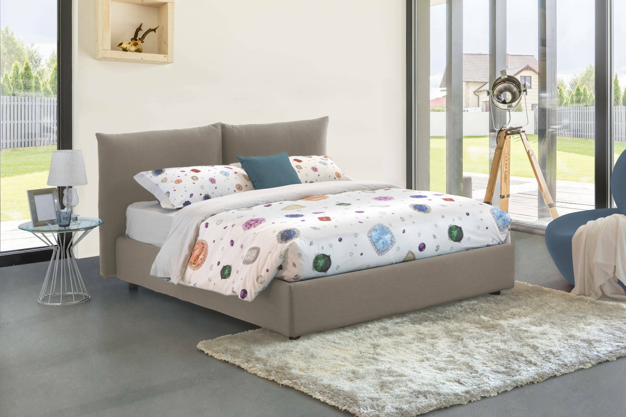 Letto contenitore 160x190 cm in tessuto panna DMLAKA