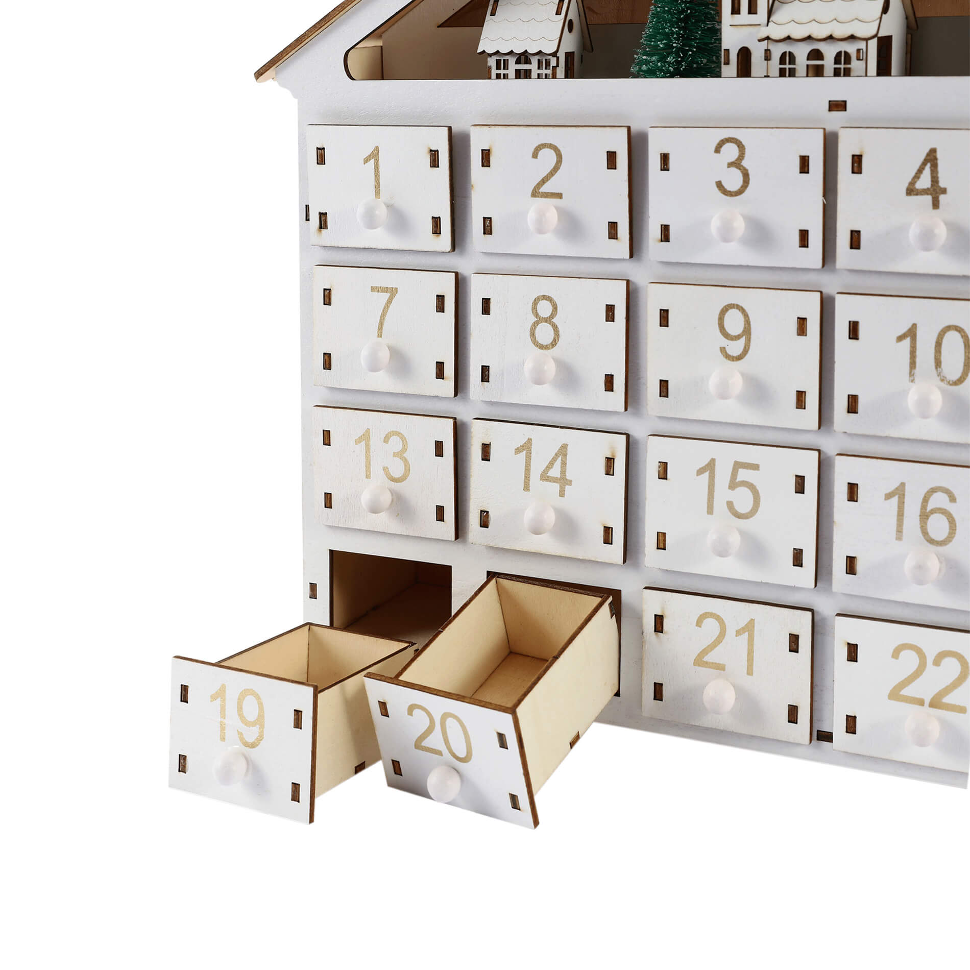 Weißer Adventskalender in Hausform mit 24 Schubladen und Lichtern | Maisons  du Monde