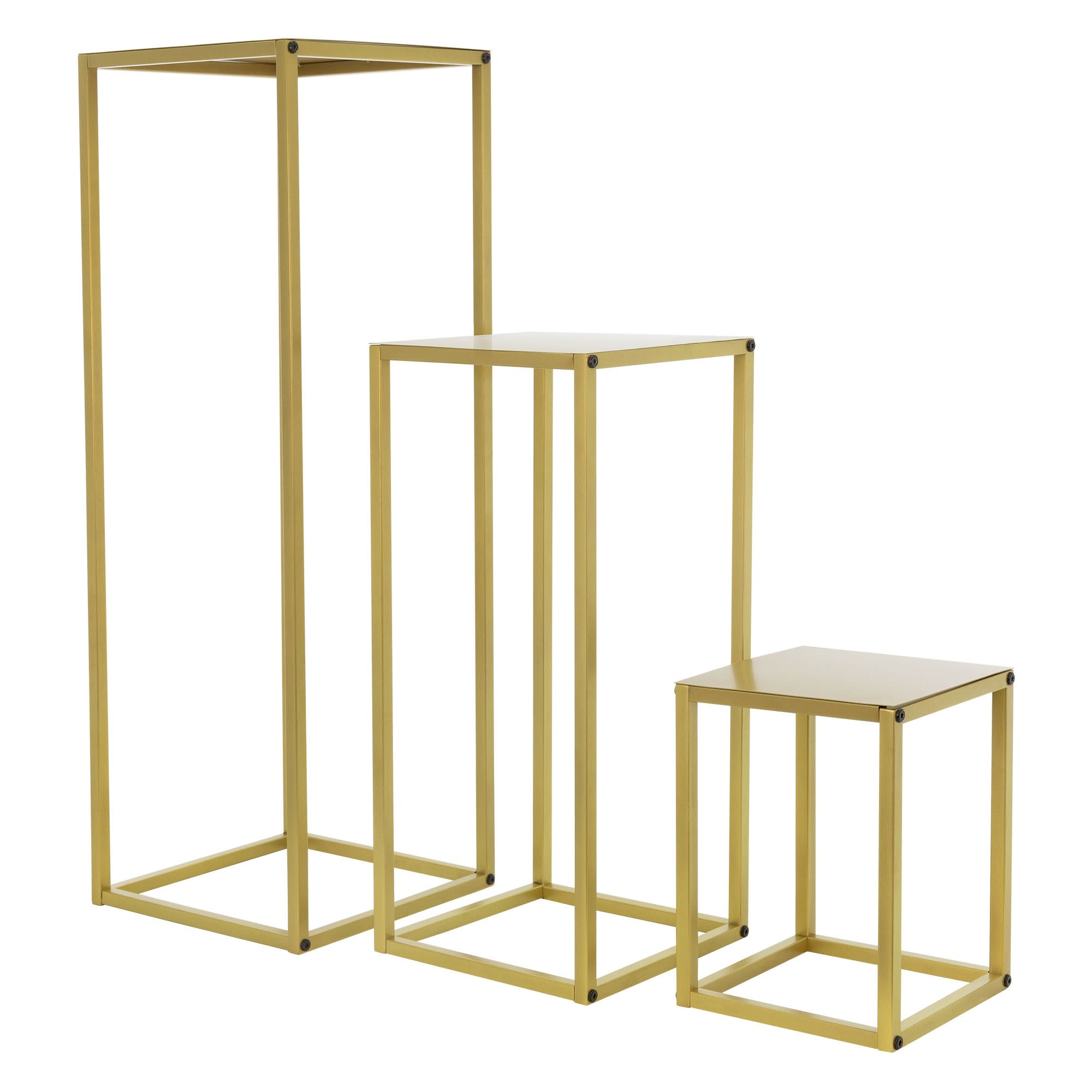 Juego de 3 soportes decorativos para plantas pedestal metal dorado