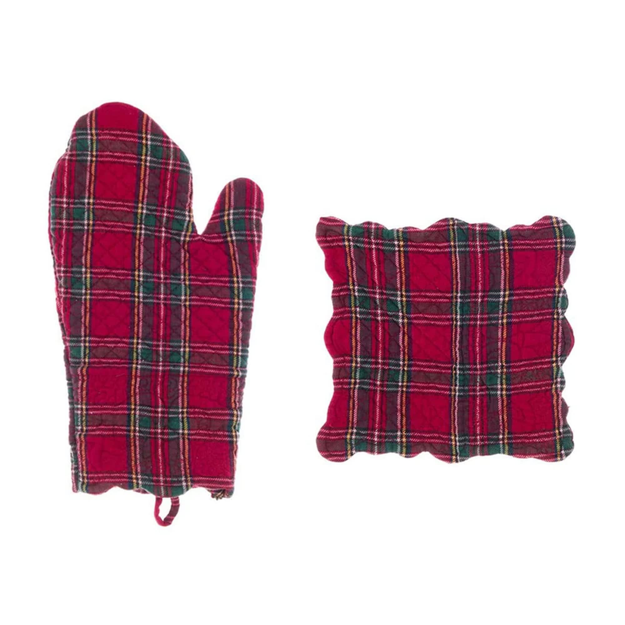 Set Tavola Natale Tartan: Cestino centrotavola, Tovaglia centrotavola, 2  Presine cucina