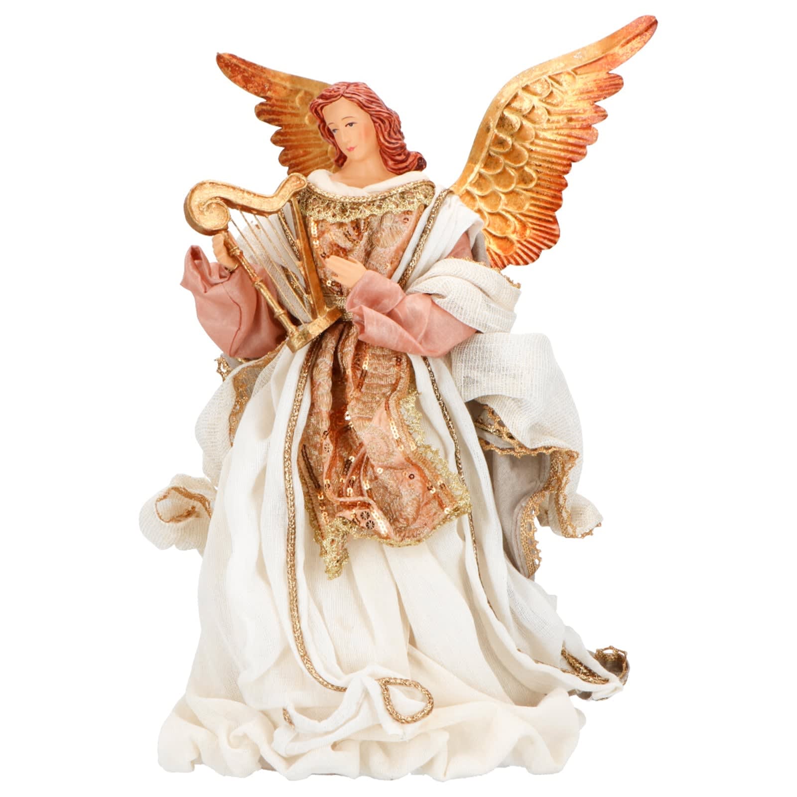 Angelo per presepe con vestiti in tessuto colore Oro h 35 cm