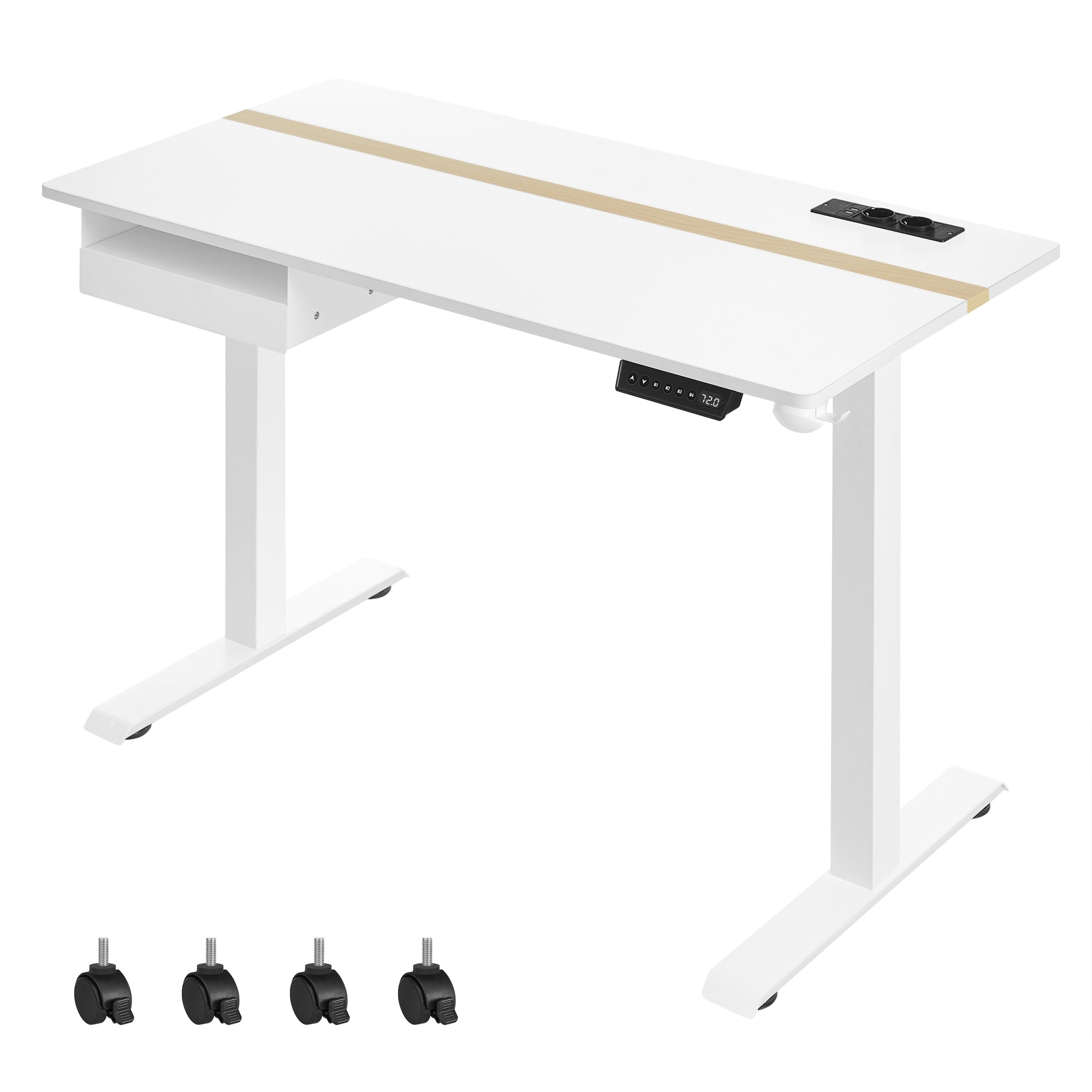 Bureau assis debout électrique NINDU en blanc ou noir avec plateau bois